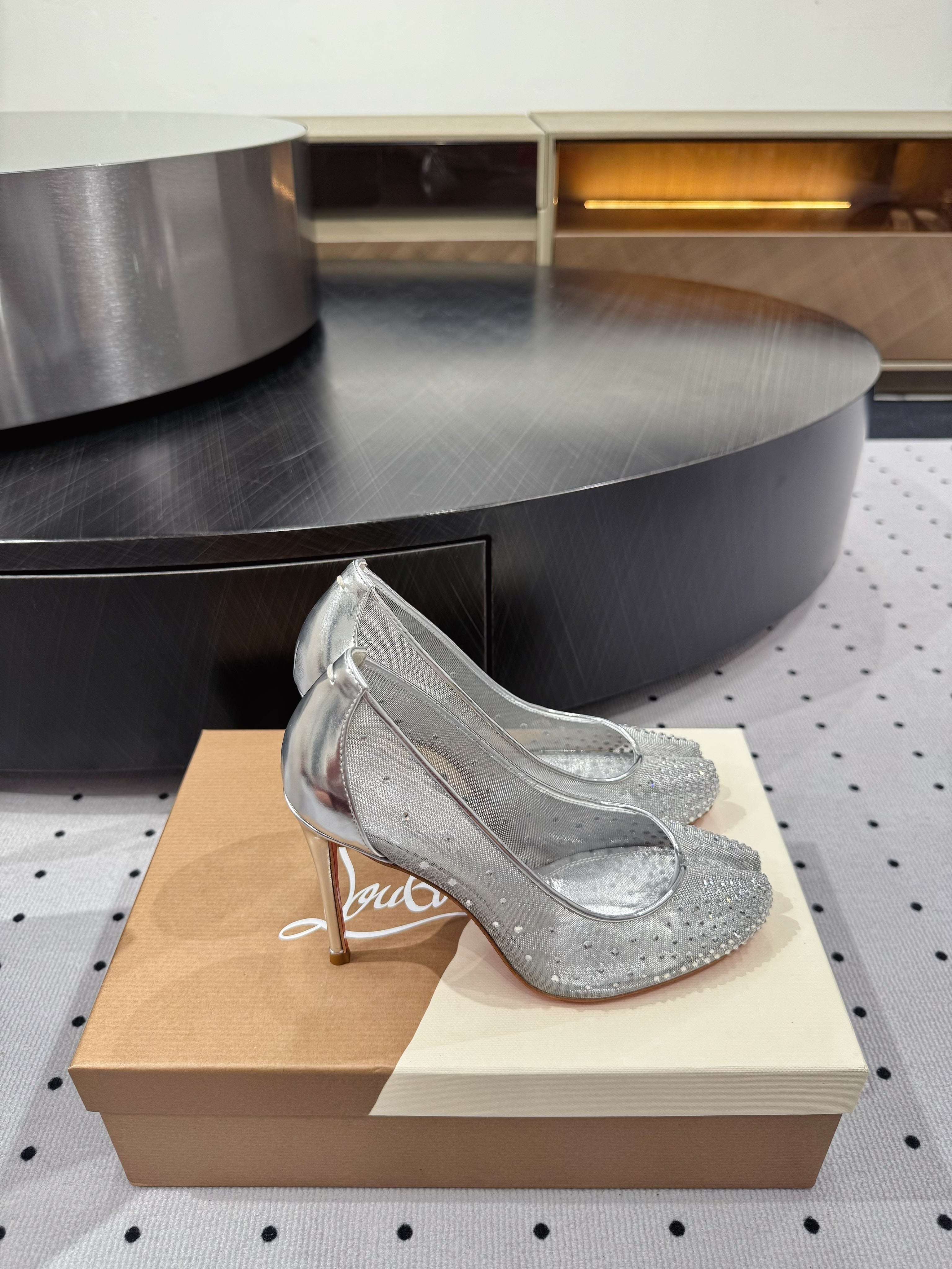 CL x Margiela 25 Diamond Pumps Sliver Fabric Lace Swarovski  296039