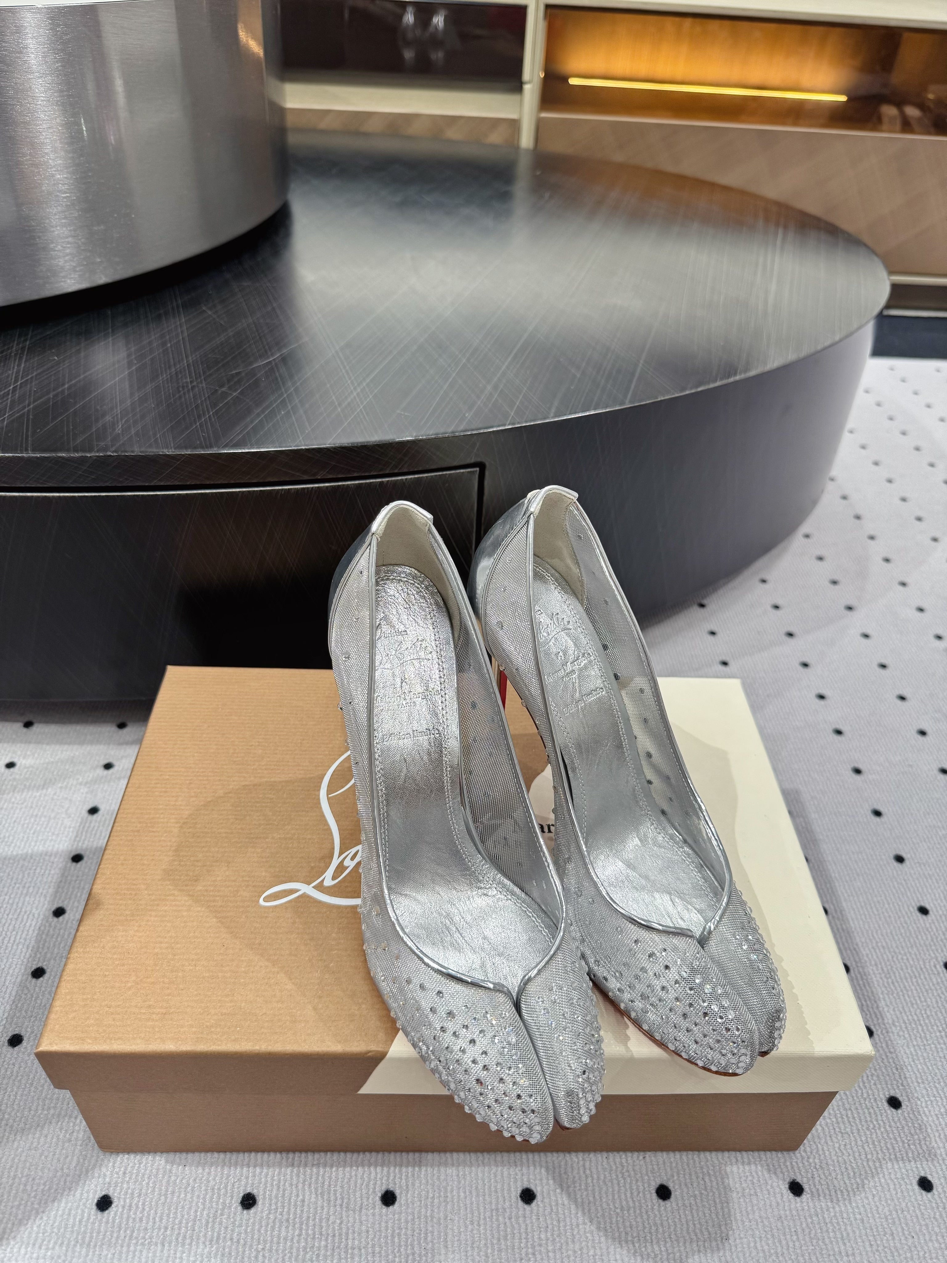 CL x Margiela 25 Diamond Pumps Sliver Fabric Lace Swarovski  296039