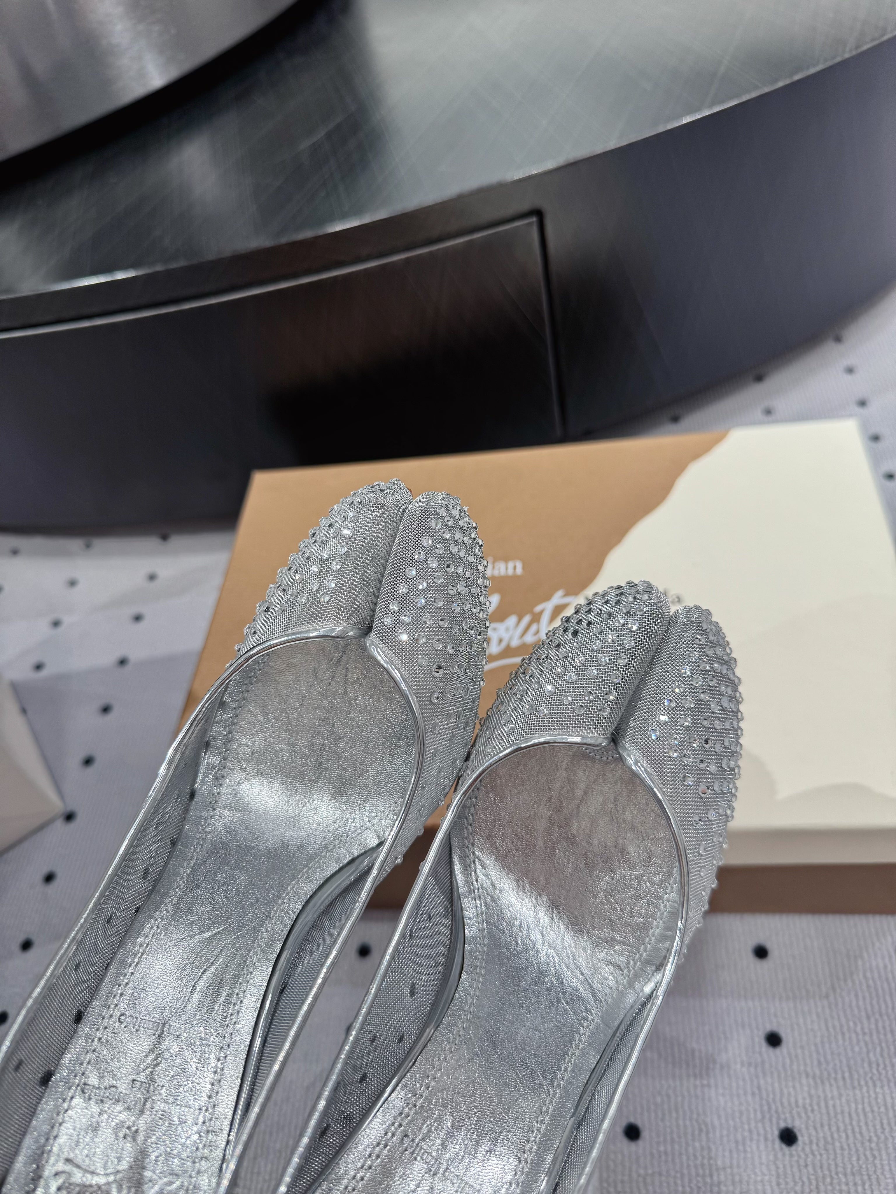 CL x Margiela 25 Diamond Pumps Sliver Fabric Lace Swarovski  296039