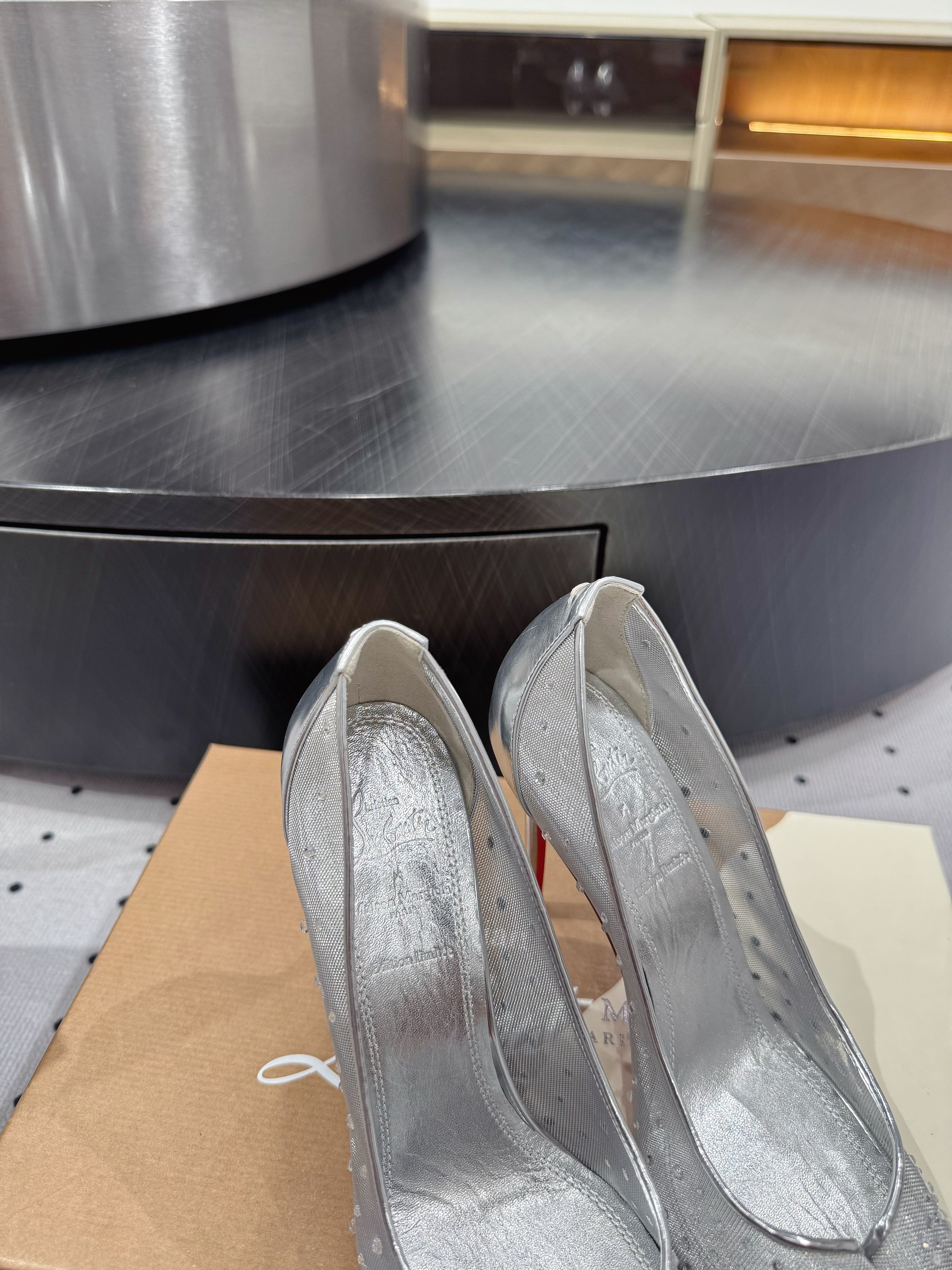 CL x Margiela 25 Diamond Pumps Sliver Fabric Lace Swarovski  296039