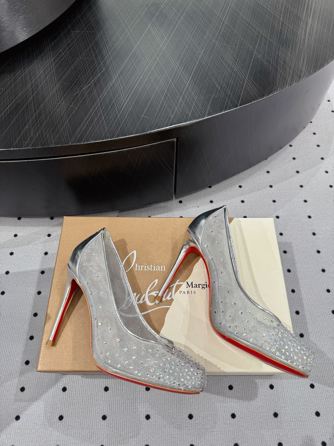 CL x Margiela 25 Diamond Pumps Sliver Fabric Lace Swarovski  296039
