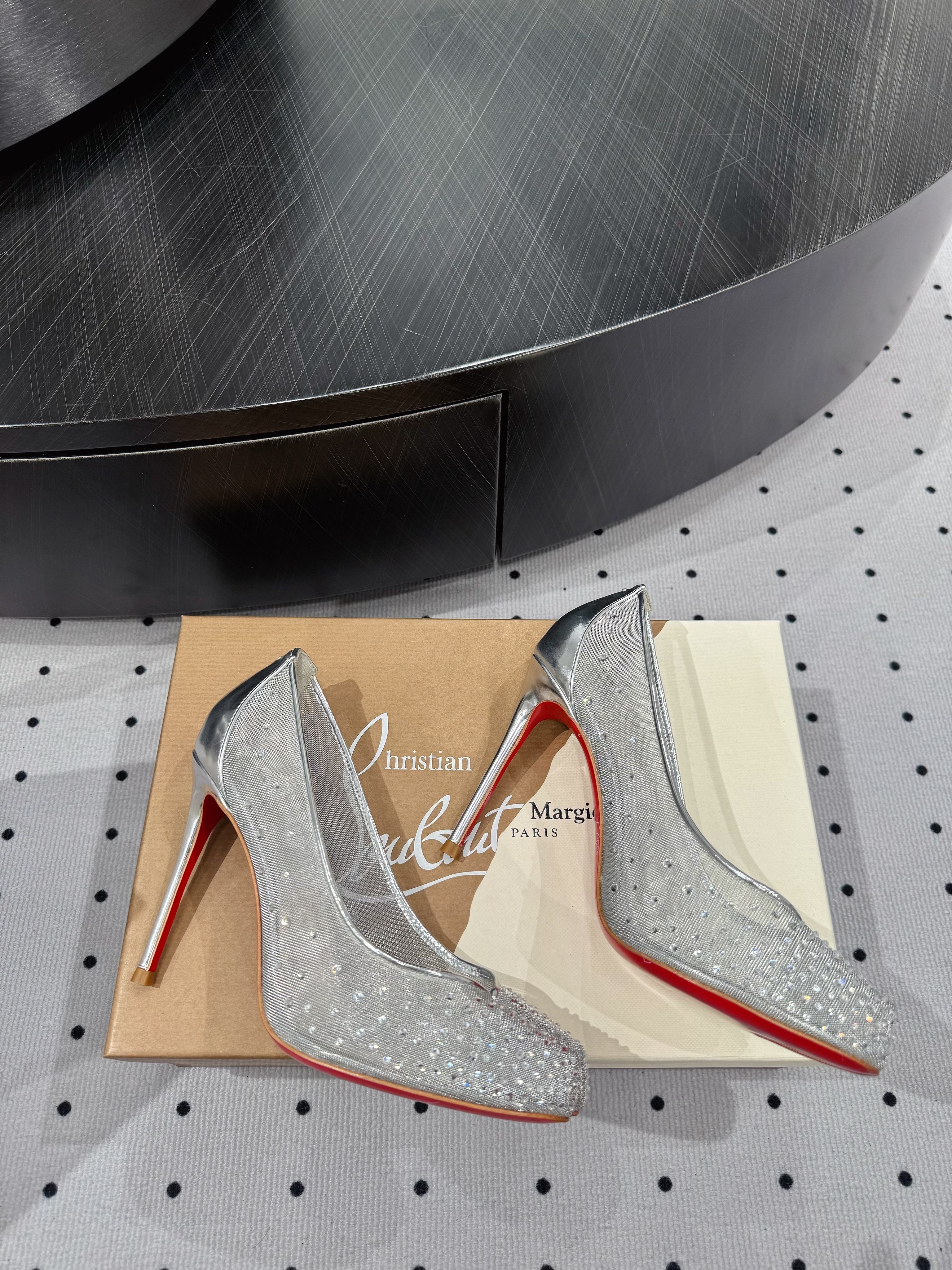 CL x Margiela 25 Diamond Pumps Sliver Fabric Lace Swarovski  296039