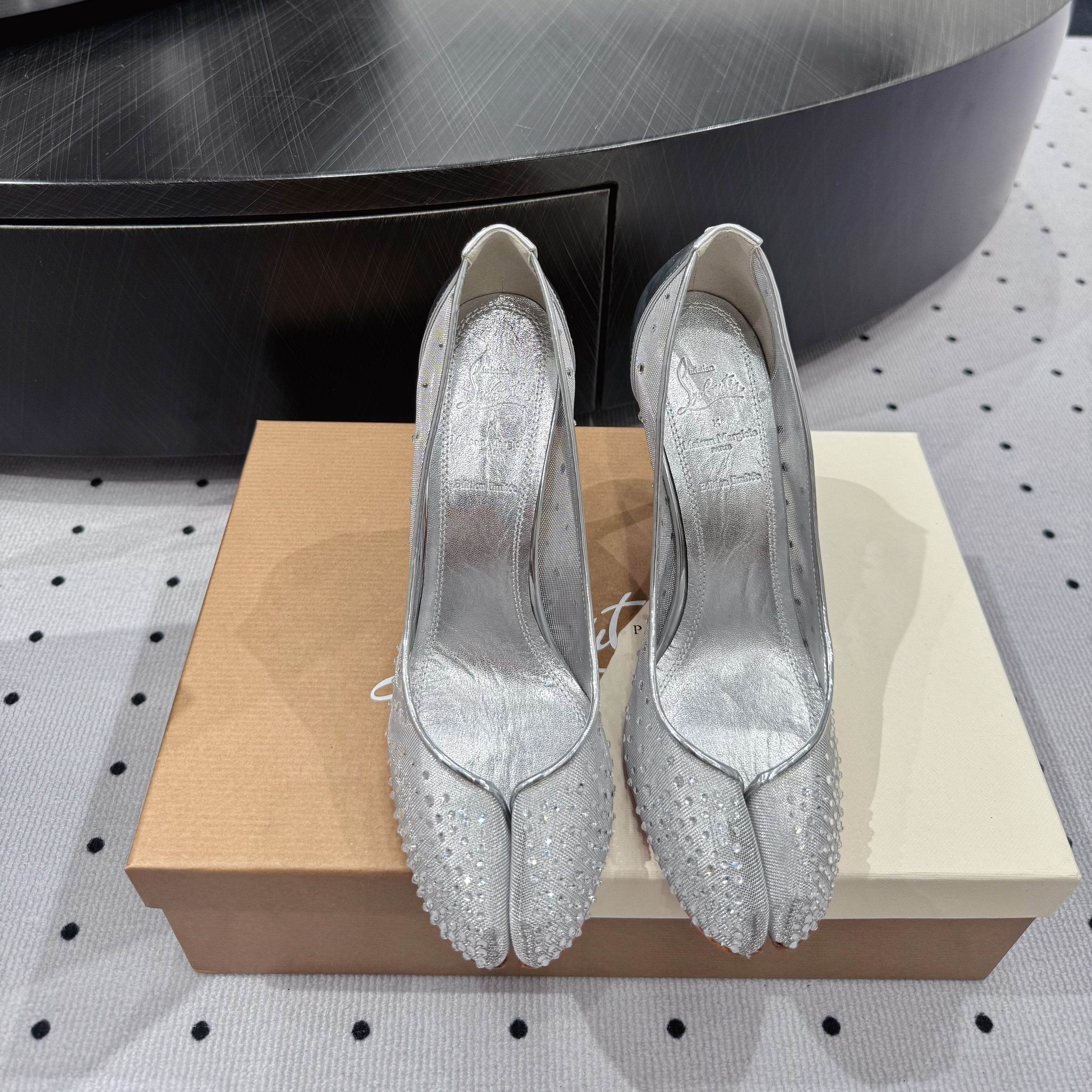CL x Margiela 25 Diamond Pumps Sliver Fabric Lace Swarovski  296039