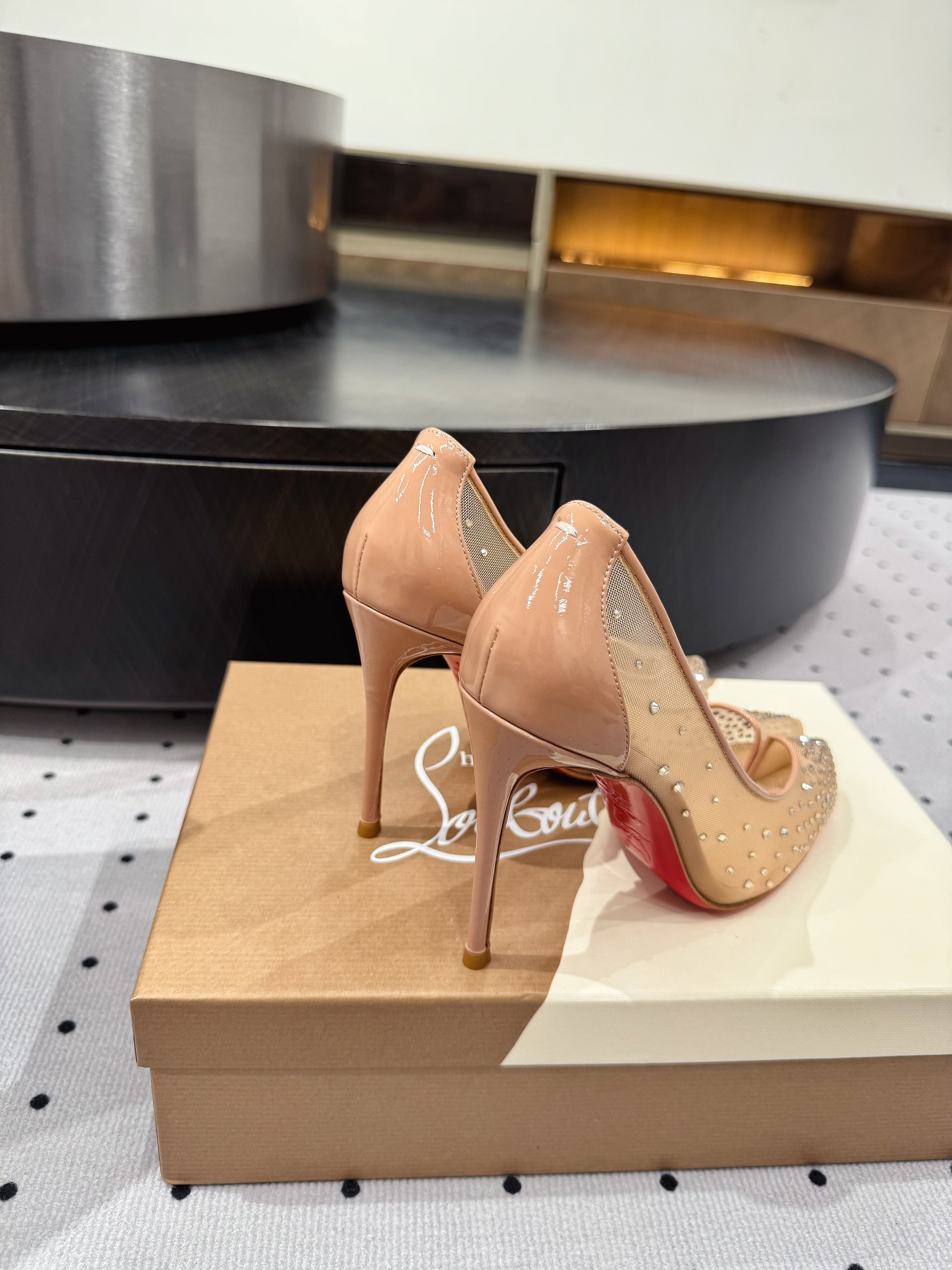 CL x Margiela 25 Diamond Pumps Beige Fabric Lace Swarovski 296040