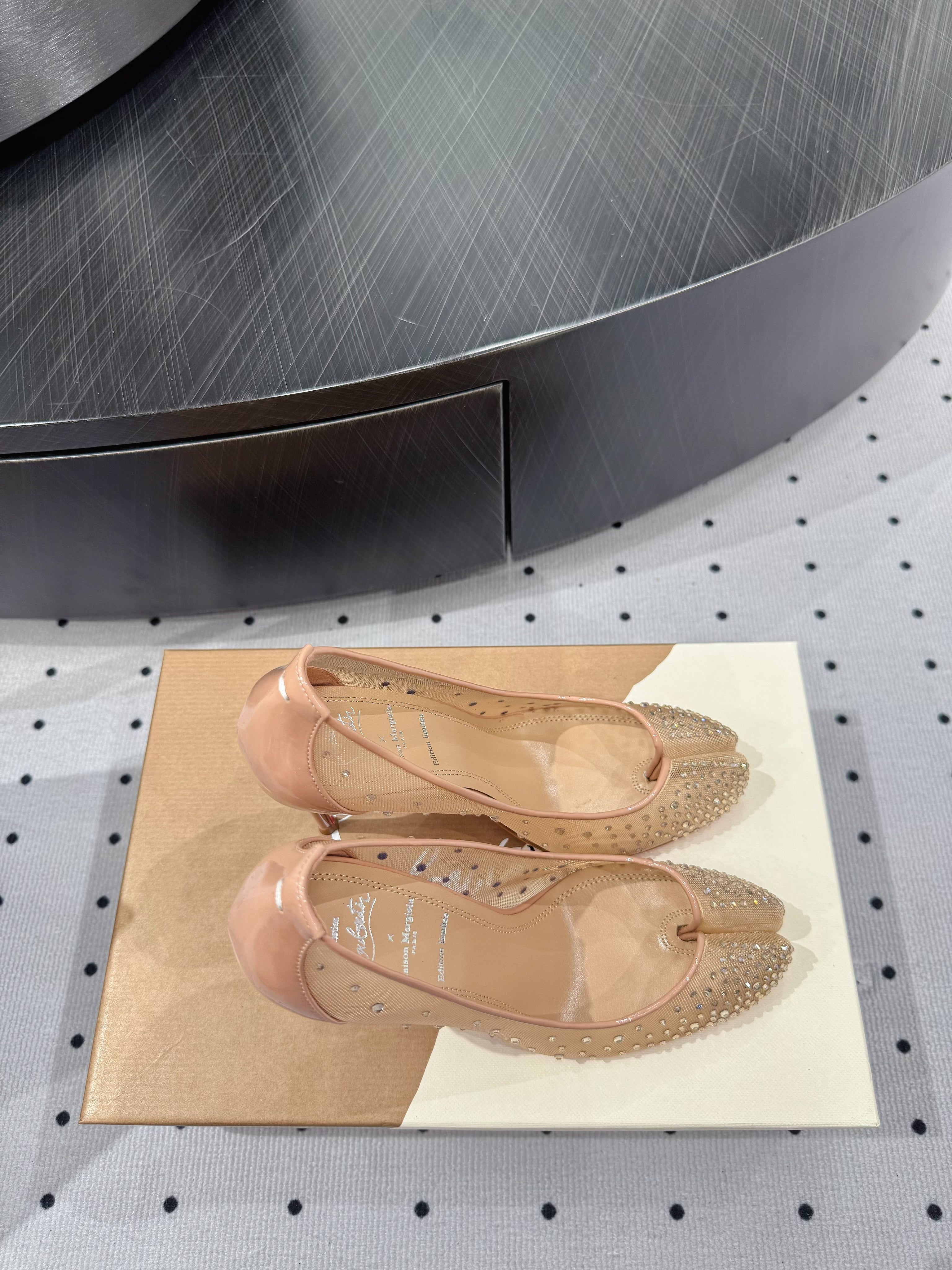 CL x Margiela 25 Diamond Pumps Beige Fabric Lace Swarovski 296040