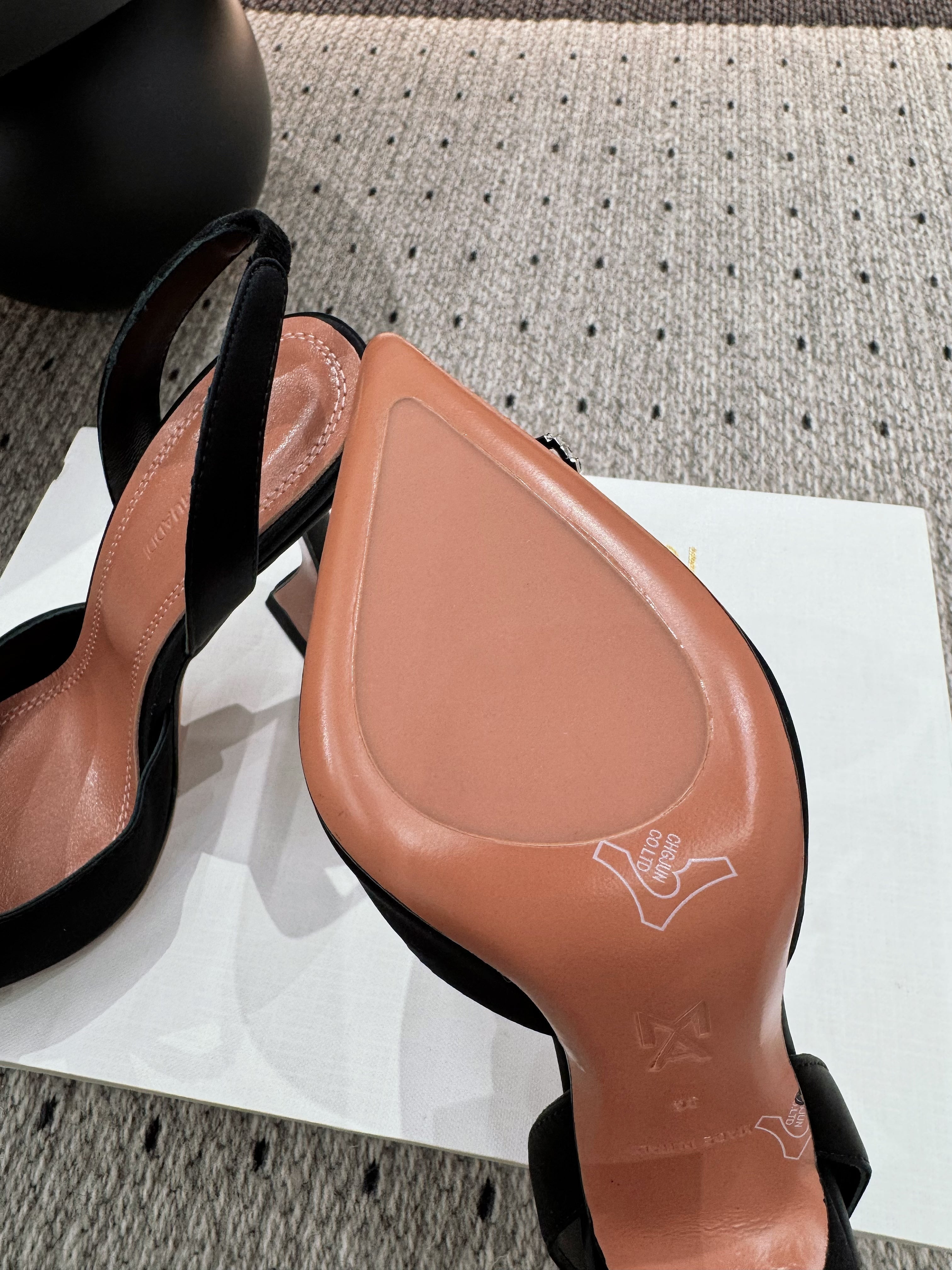 Amina & Muaddi 25 Slingback Black Silk Sheepskin