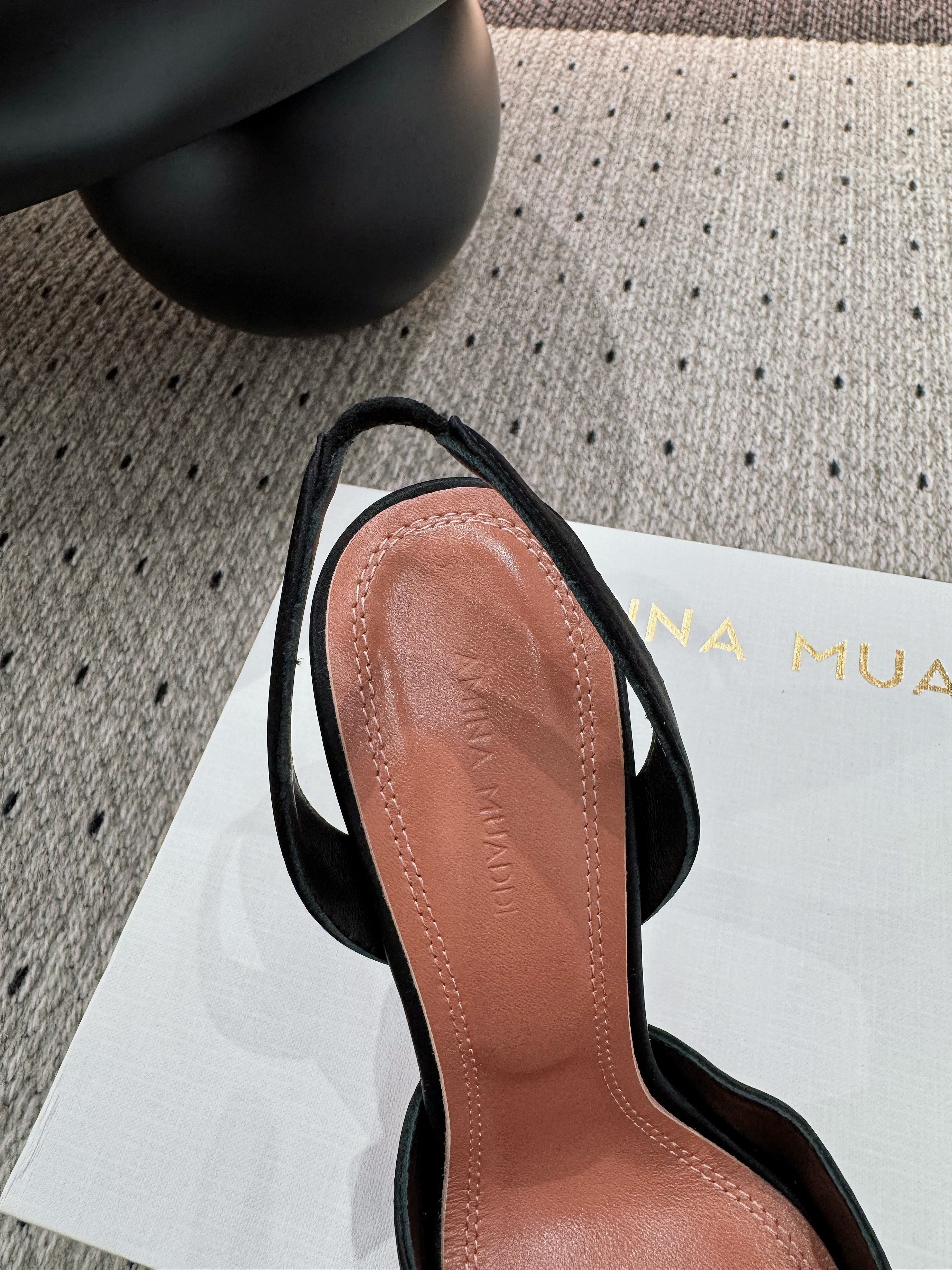 Amina & Muaddi 25 Slingback Black Silk Sheepskin