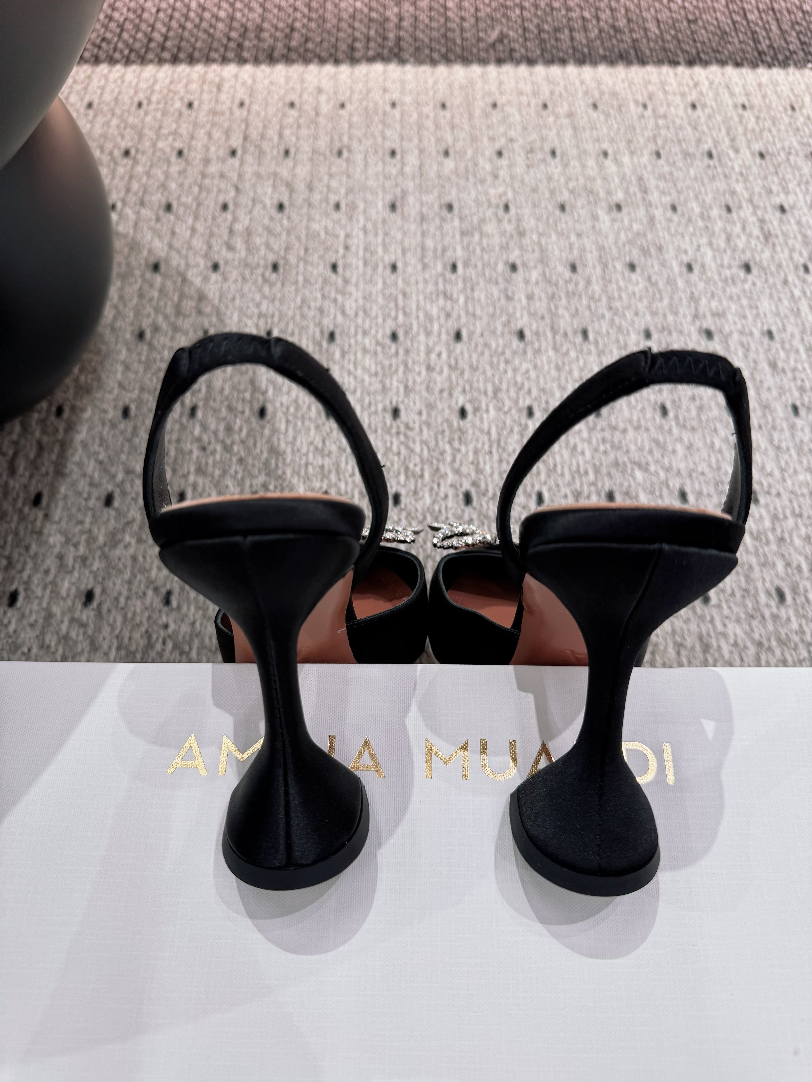 Amina & Muaddi 25 Slingback Black Silk Sheepskin
