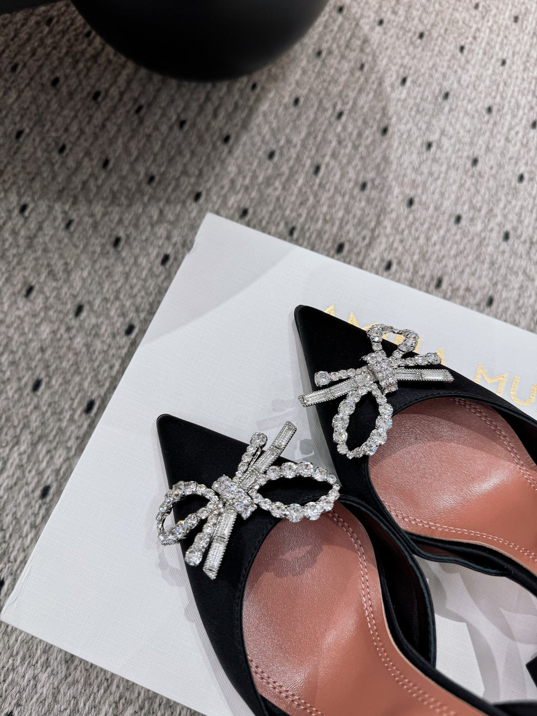 Amina & Muaddi 25 Slingback Black Silk Sheepskin