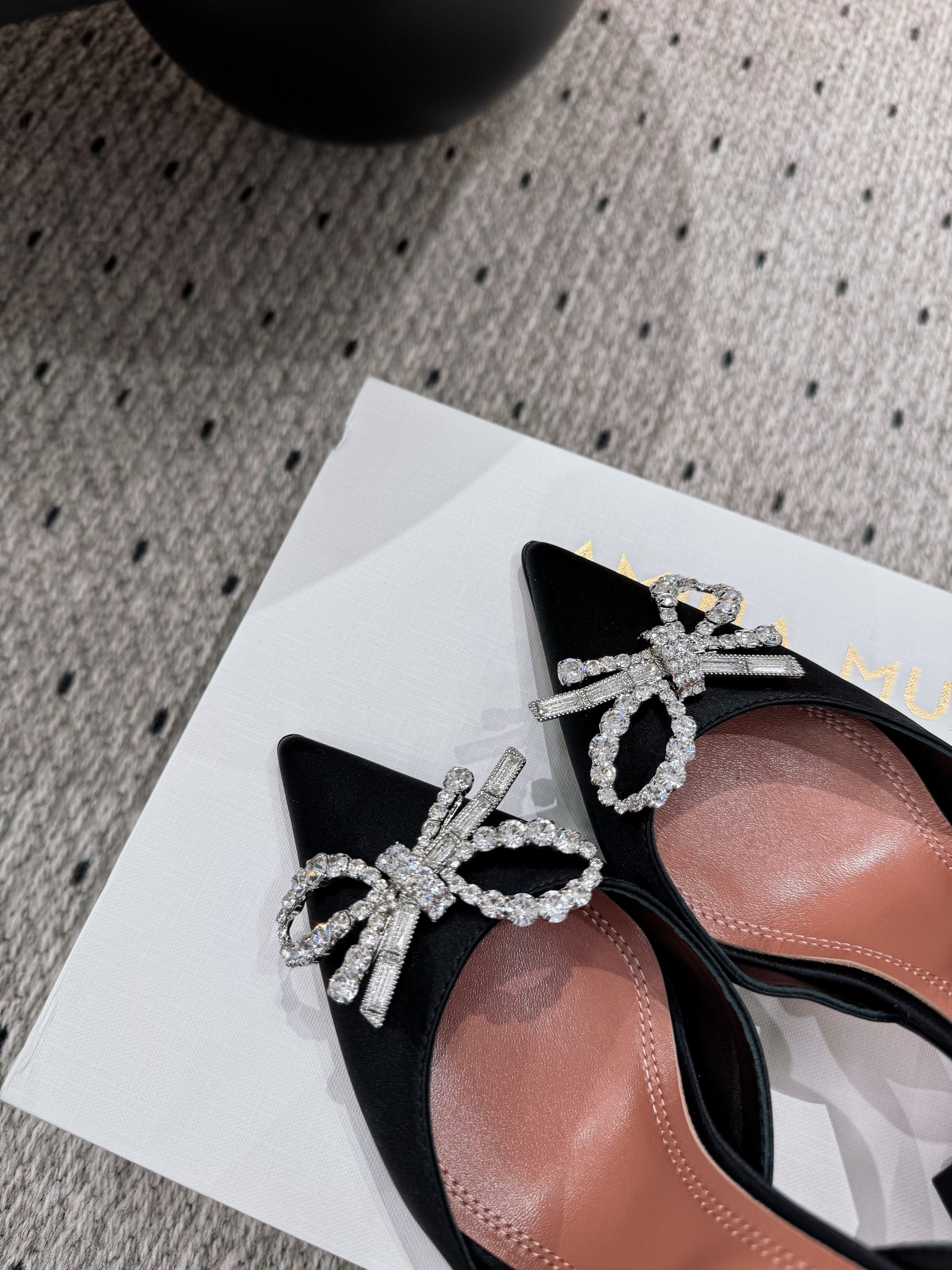 Amina & Muaddi 25 Slingback Black Silk Sheepskin