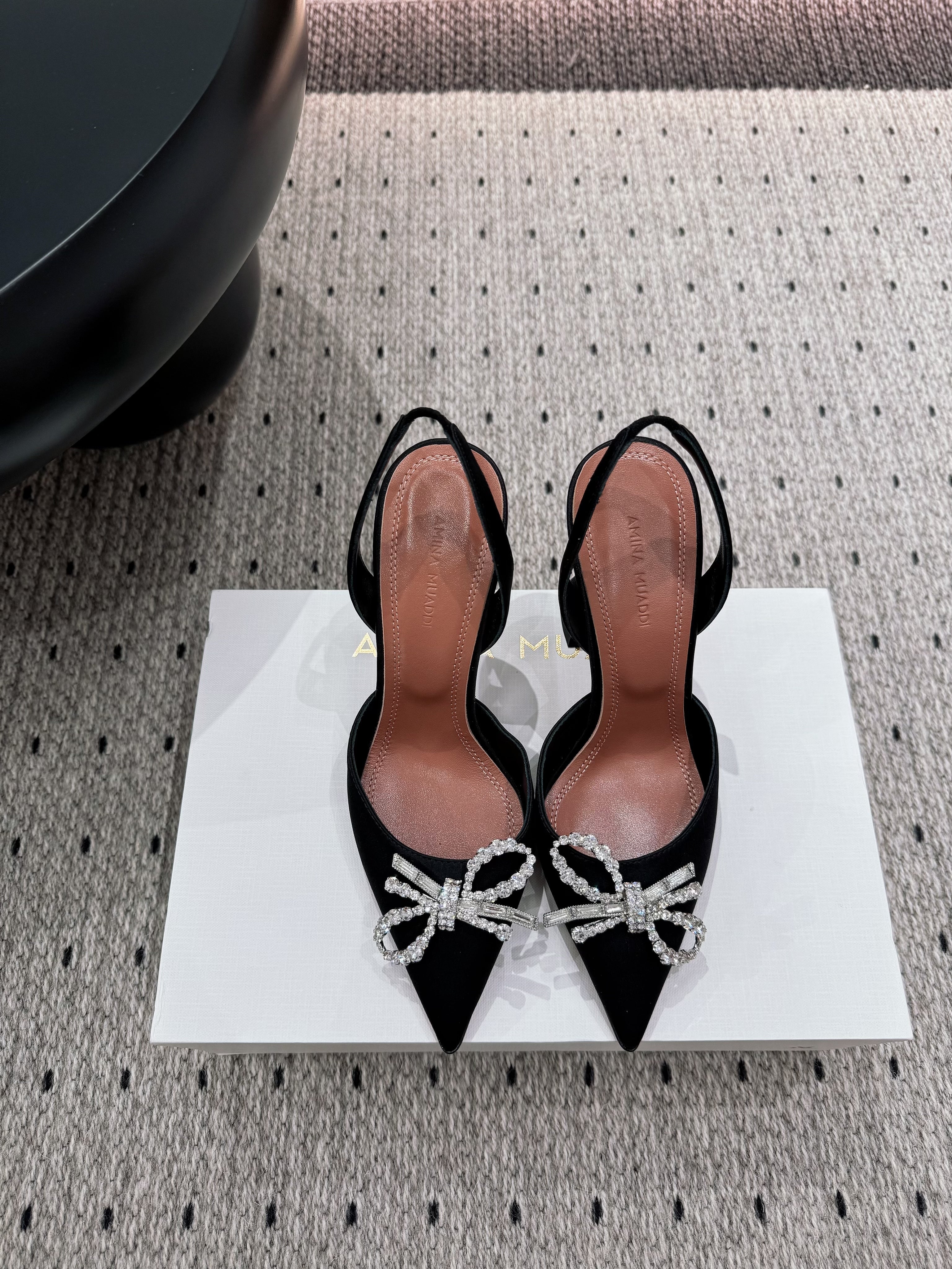 Amina & Muaddi 25 Slingback Black Silk Sheepskin