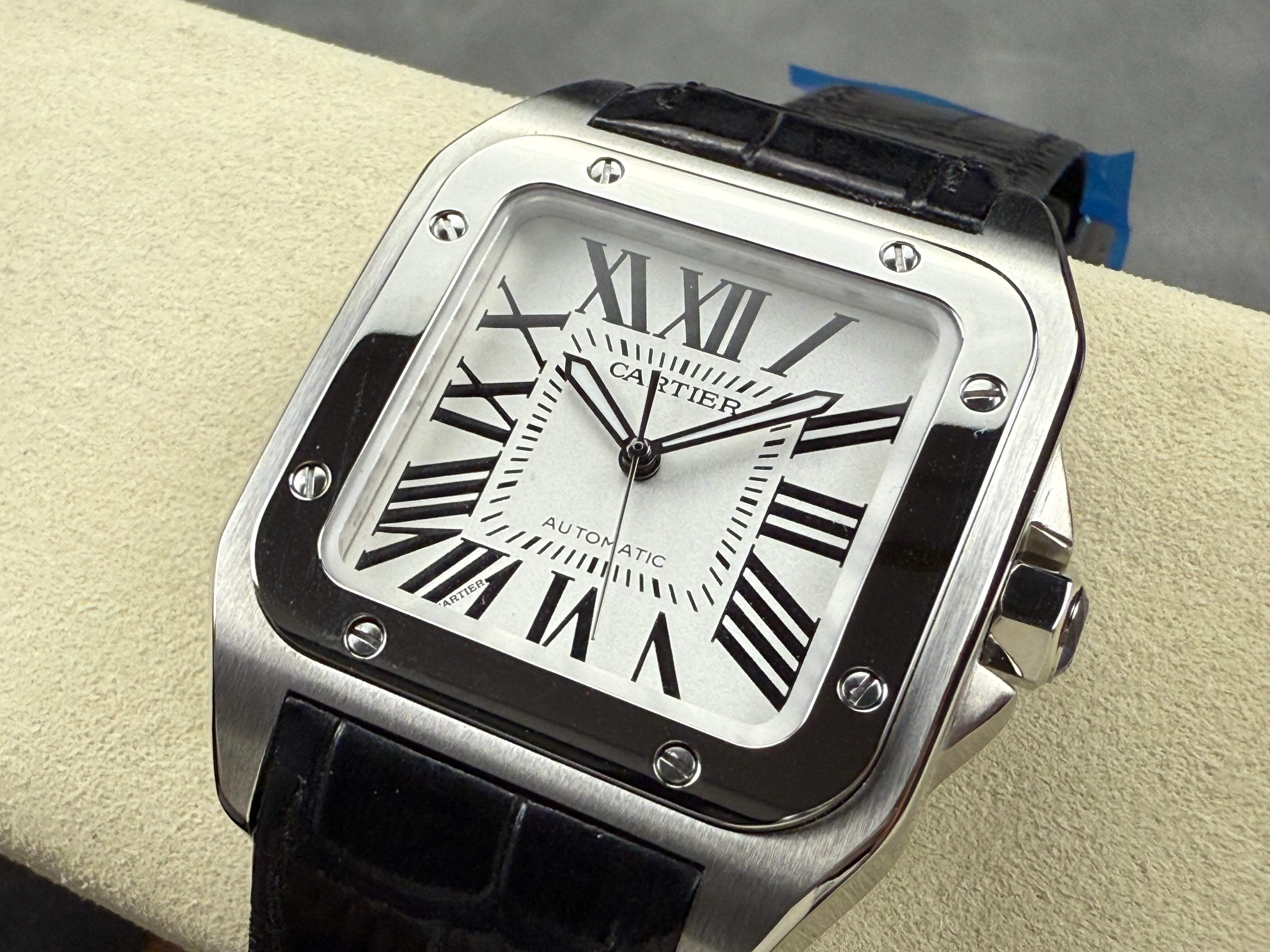 Cartier Men's Santos 100 41.3mm Silver Leather