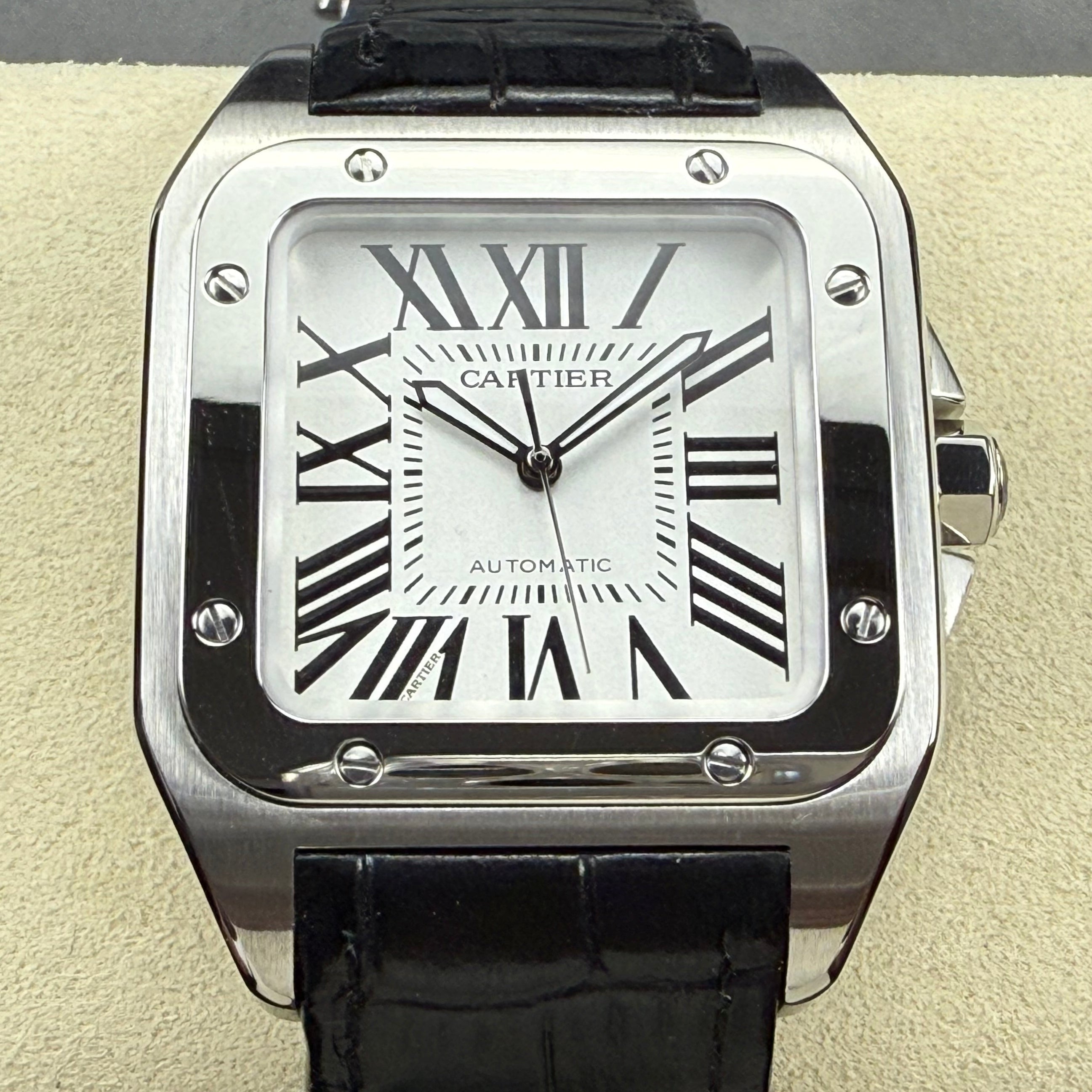 Cartier Men's Santos 100 41.3mm Silver Leather