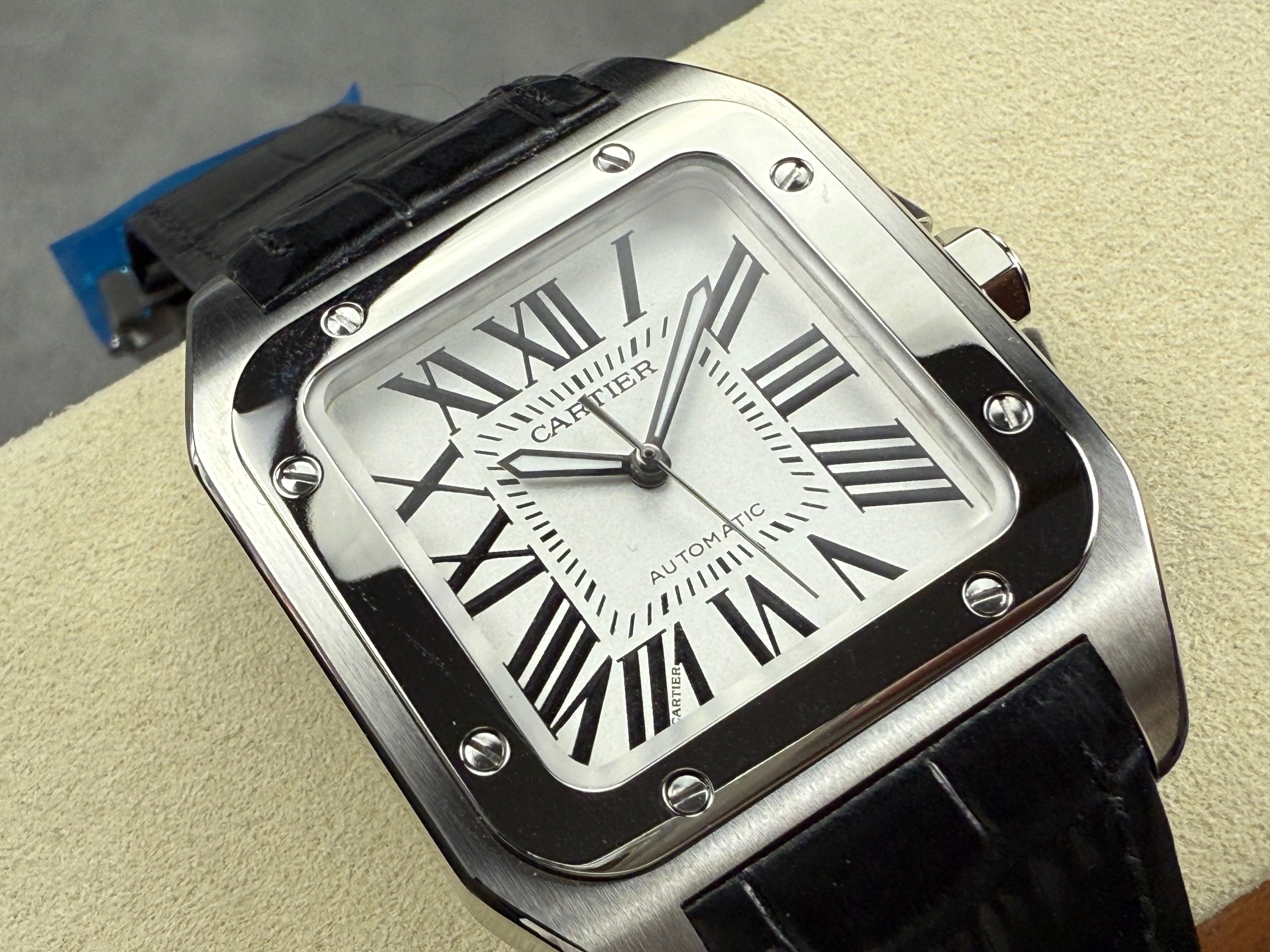 Cartier Men's Santos 100 41.3mm Silver Leather