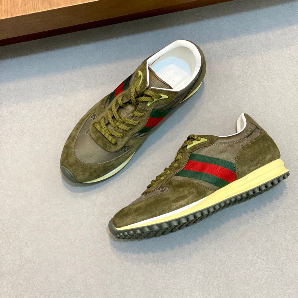 GG Men's Re-Motion Sneaker Olive Green Suede Calfskin 719293