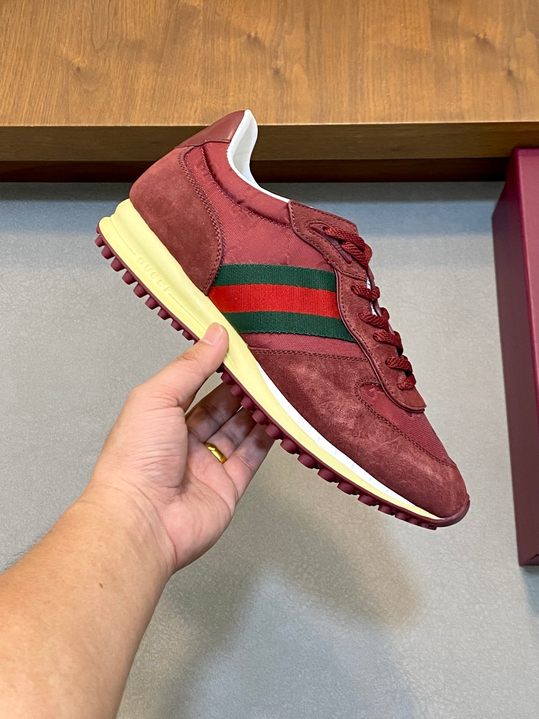 GG Men's Re-Motion Sneaker Red Suede Calfskin 719292