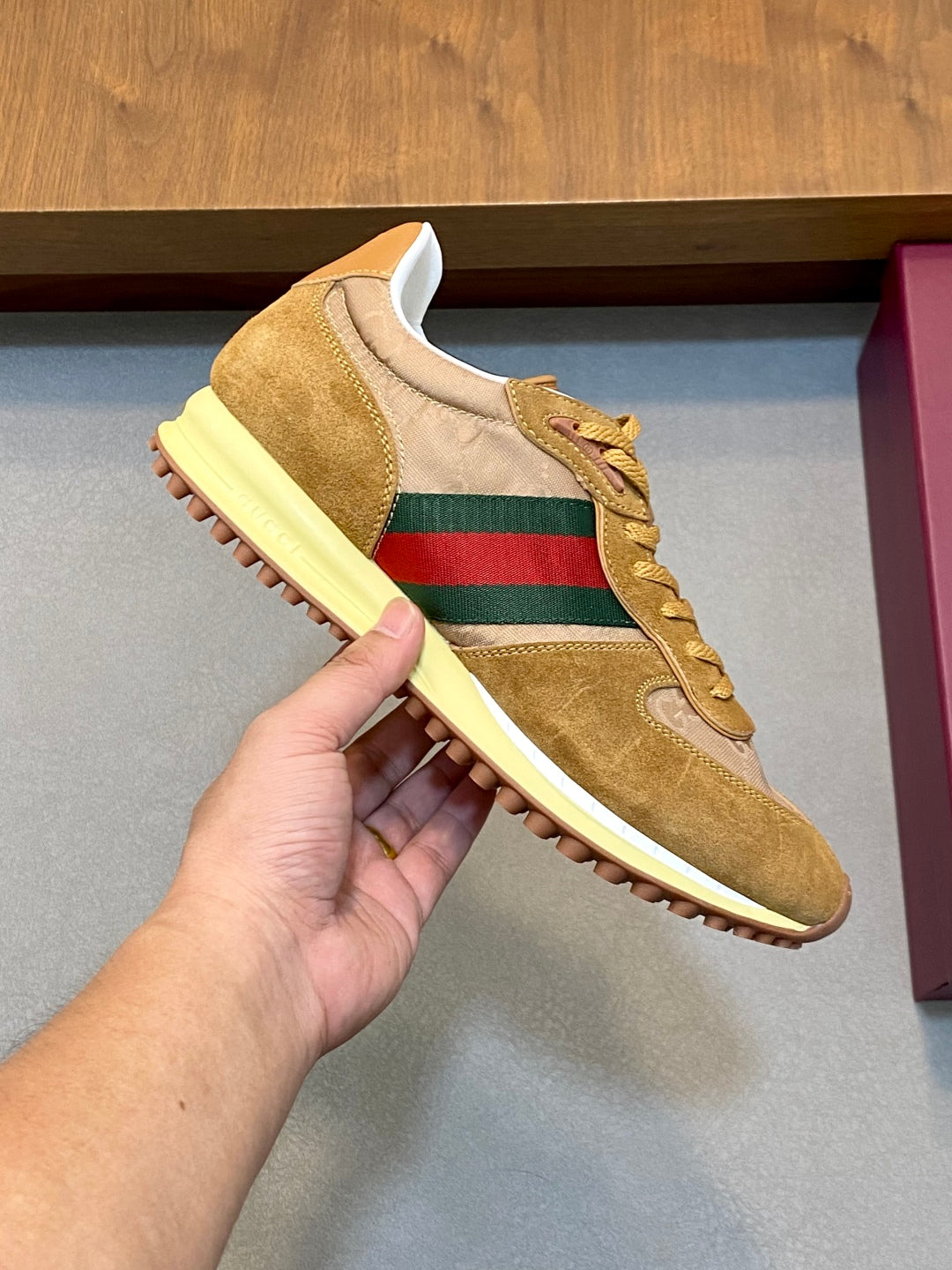 GG Men's Re-Motion Sneaker Brown Suede Calfskin 719291