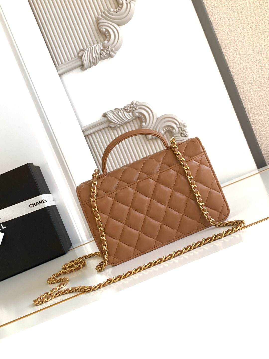 CC Handle Bag Double C Camel Lambskin Gold Hardware