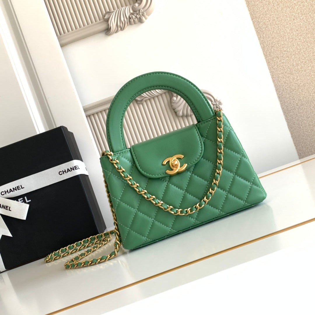 cc 24a nano 19cm kelly shopper bag light green lambskin