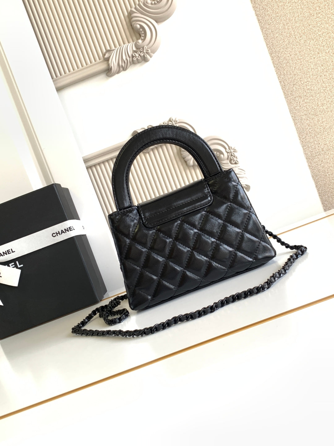 cc 24a nano 19cm kelly shopper bag lambskin black hardware