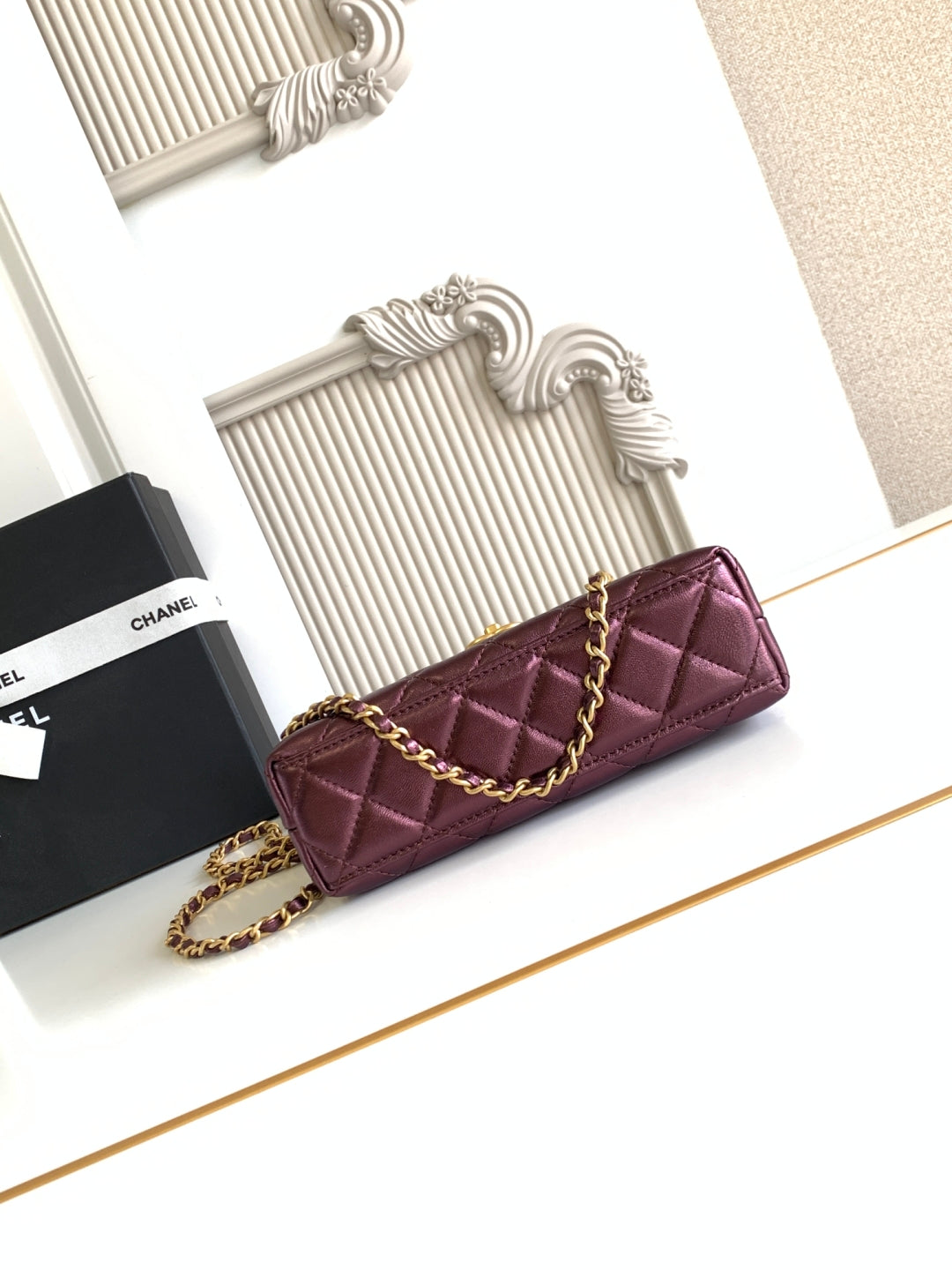 cc 24a nano 19cm kelly shopper bag burgundy metallic lambskin