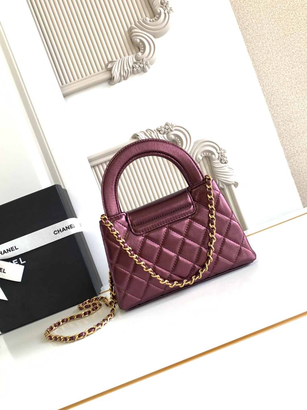 cc 24a nano 19cm kelly shopper bag burgundy metallic lambskin
