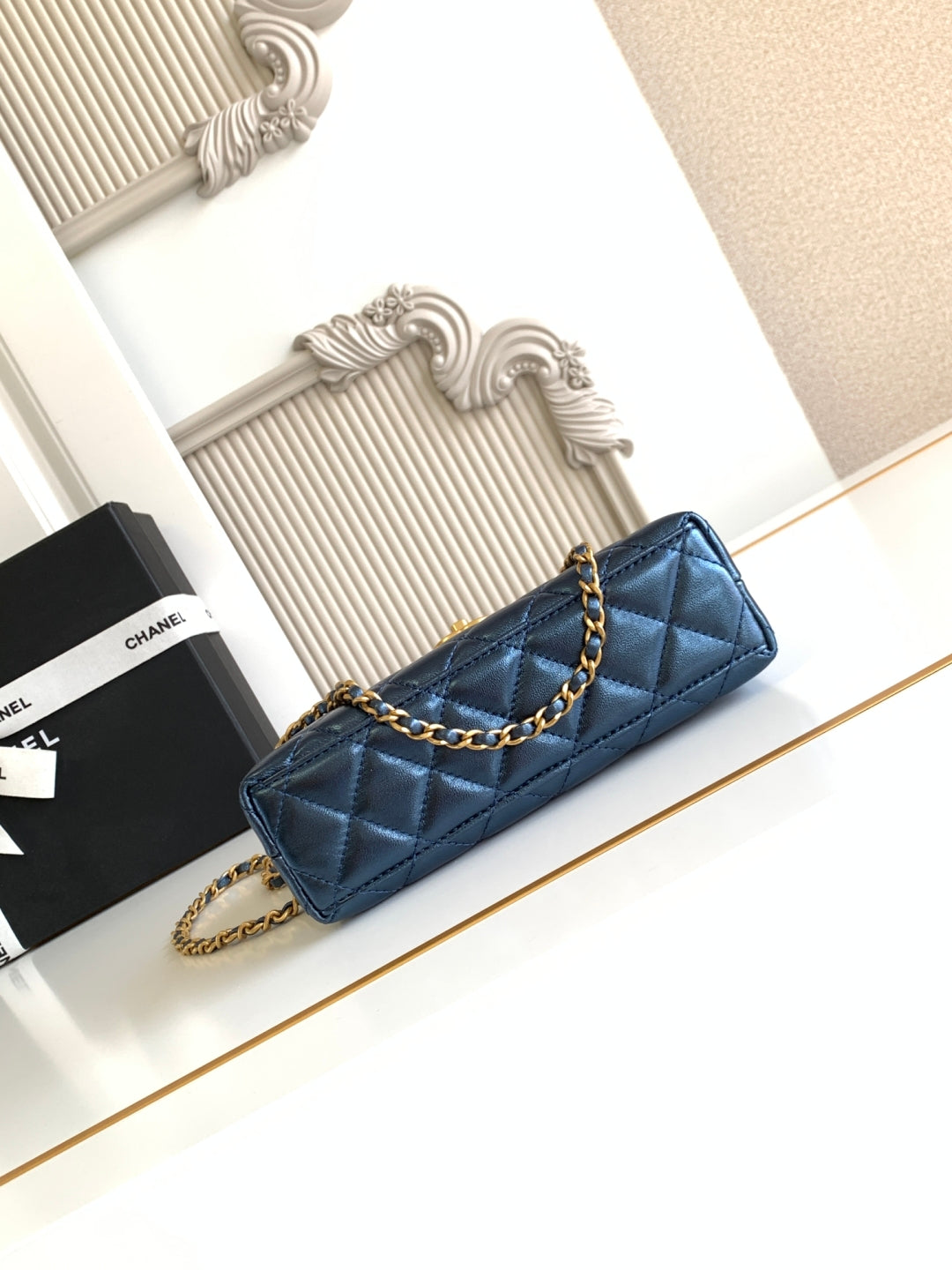 cc 24a nano 19cm kelly shopper bag metallic blue lambskin