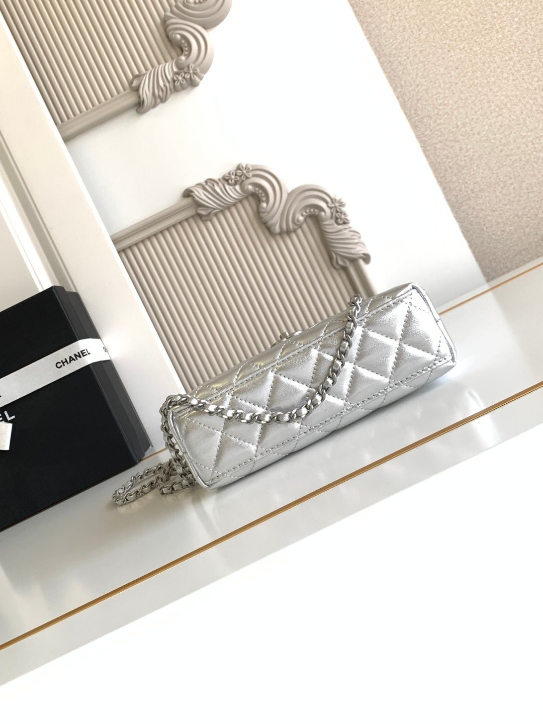 cc 24a nano 19cm kelly shopper bag sliver metallic lambskin