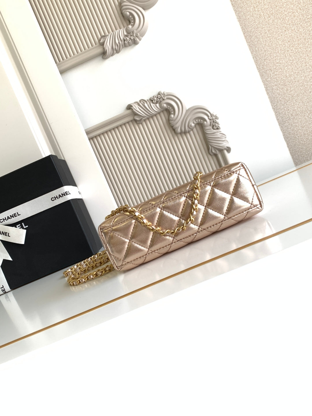 cc 24a nano 19cm kelly shopper bag metallic rose gold lambskin