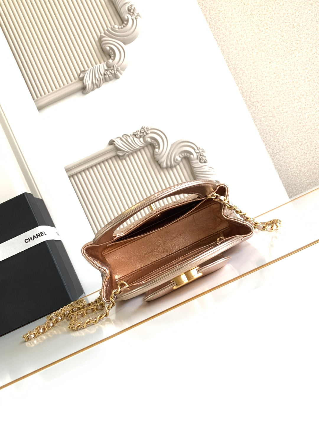 cc 24a nano 19cm kelly shopper bag metallic rose gold lambskin