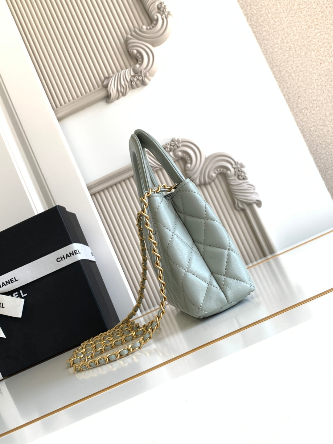 cc 24a nano 19cm kelly shopper bag pastel mint green lambskin