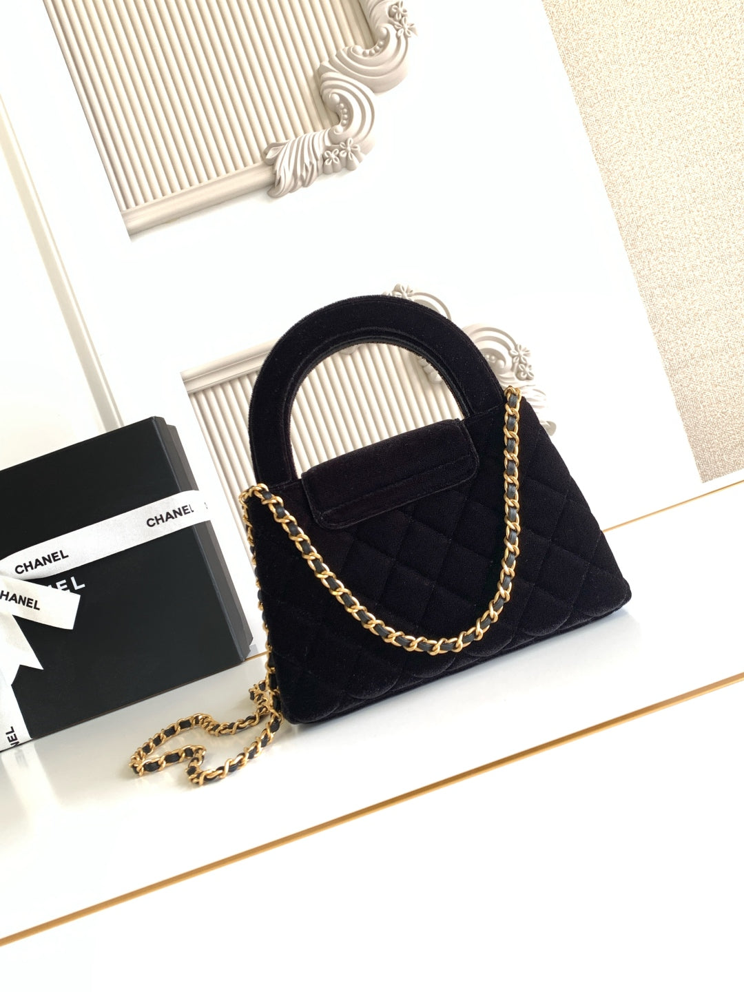 cc 24a nano 19cm kelly shopper bag black velvet