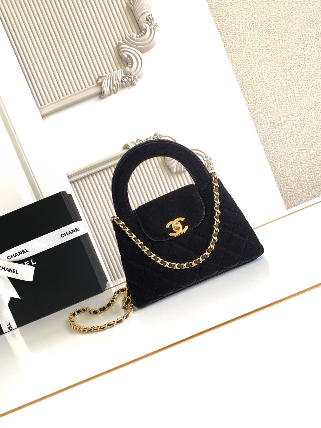 cc 24a nano 19cm kelly shopper bag black velvet