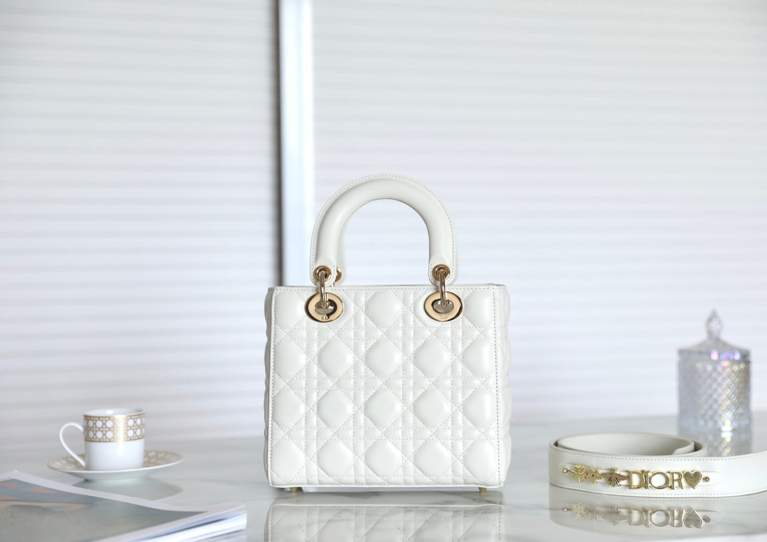CD Lady Dior 20 Bag White Lambskin