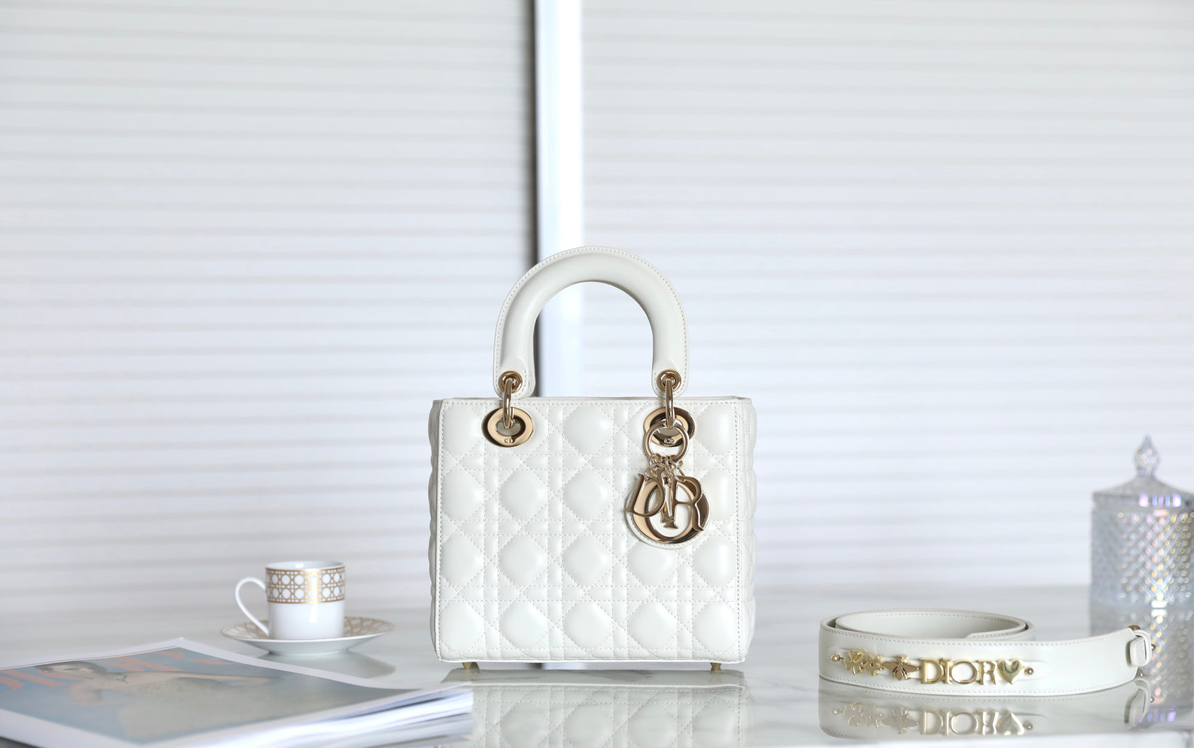 CD Lady Dior 20 Bag White Lambskin