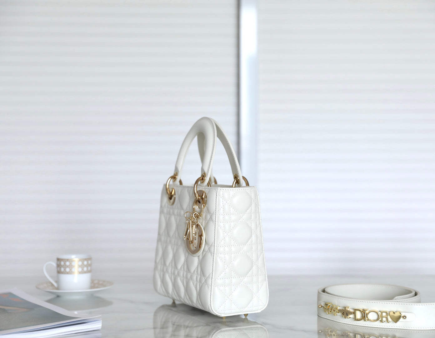 CD Lady Dior 20 Bag White Lambskin