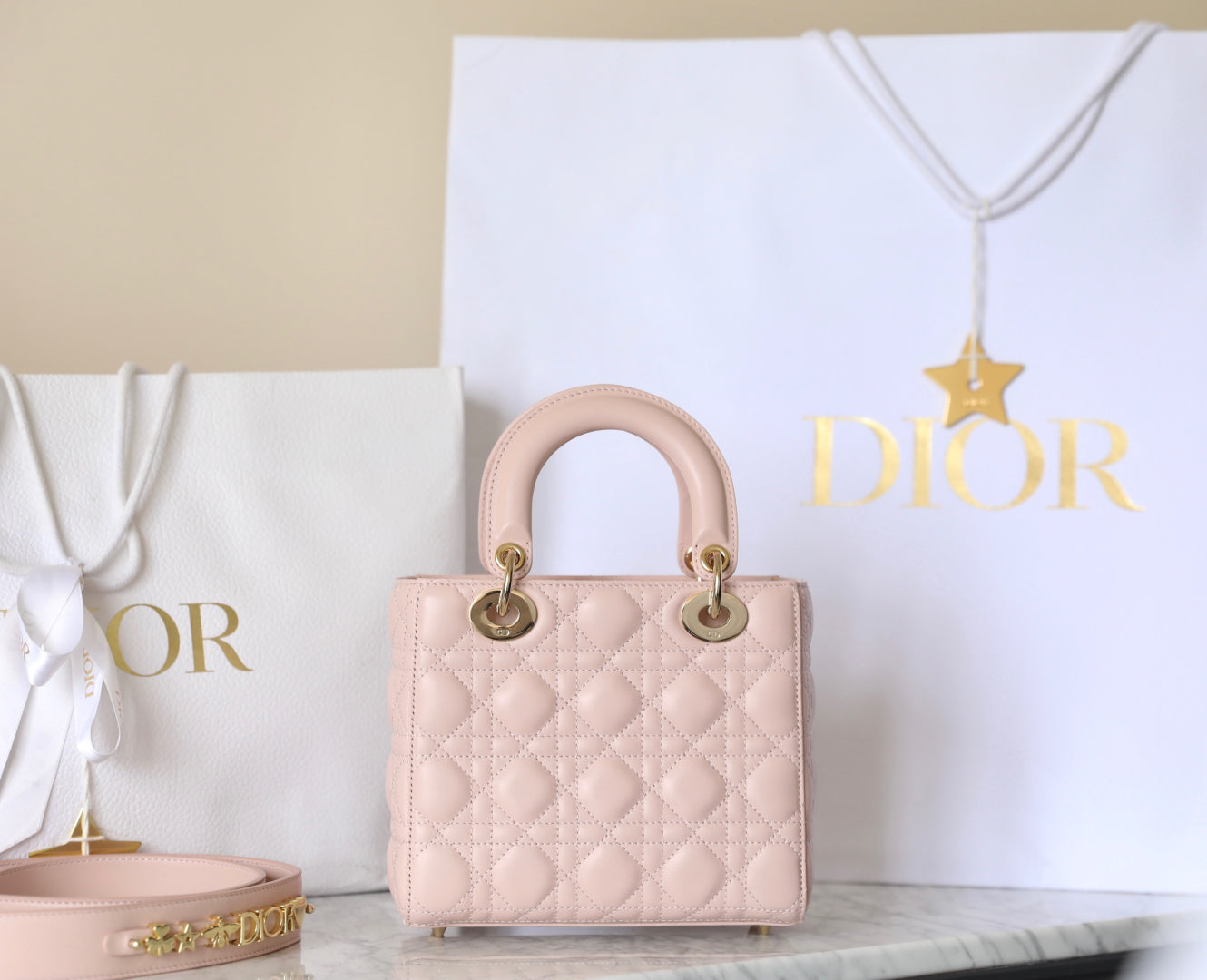 CD Lady Dior 20 Bag Pink Lambskin