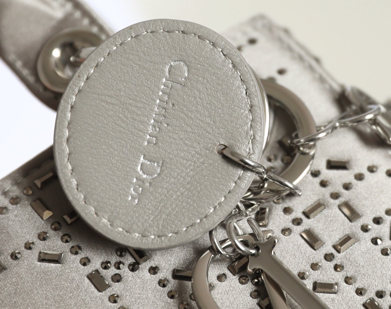 CD Lady Dior Mini Diamond Bag Gray Satin