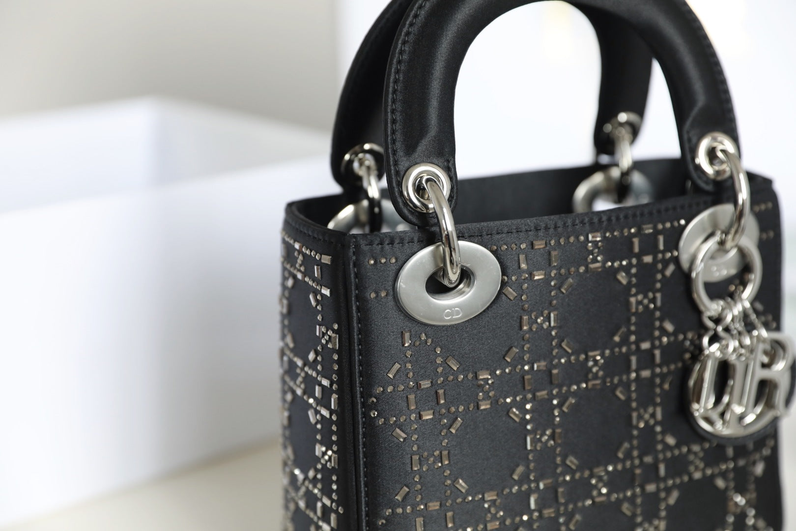 CD Lady Dior Mini Diamond Bag Black Satin