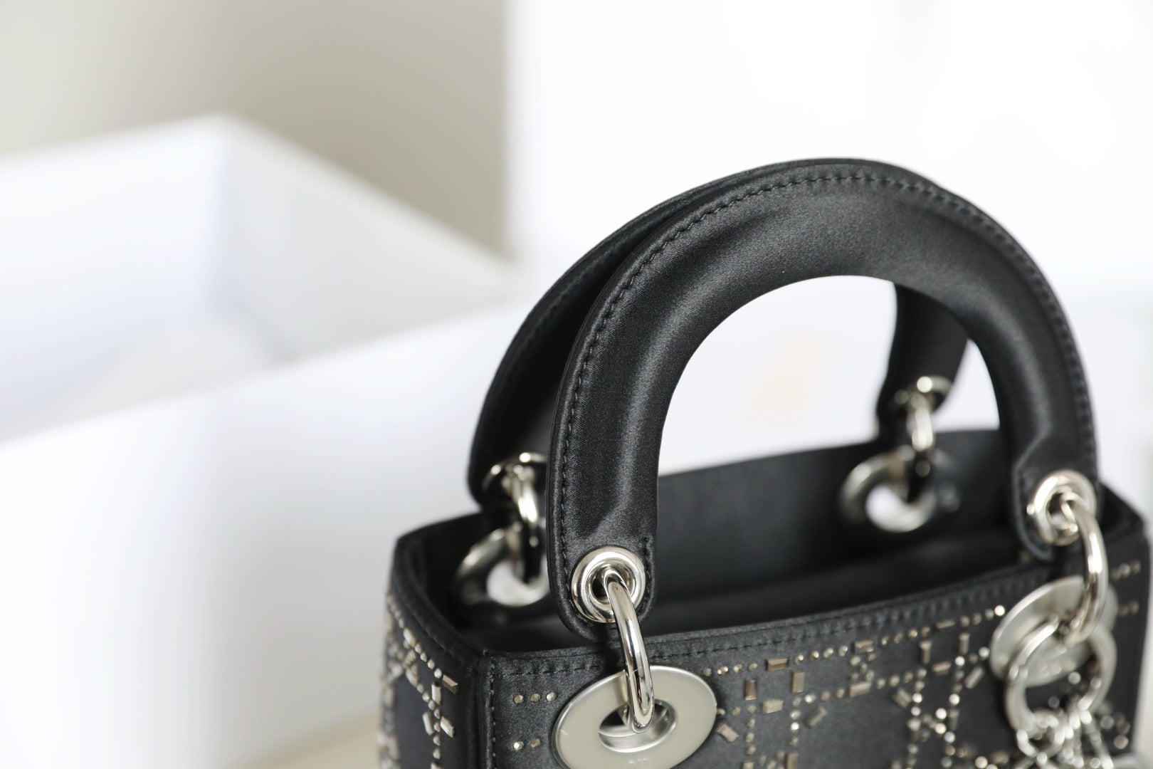 CD Lady Dior Mini Diamond Bag Black Satin