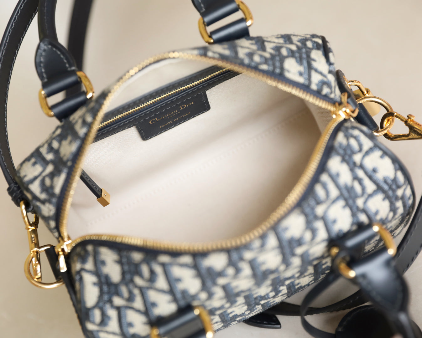 CD Monogram Pillow Bag Blue Beige Canvas