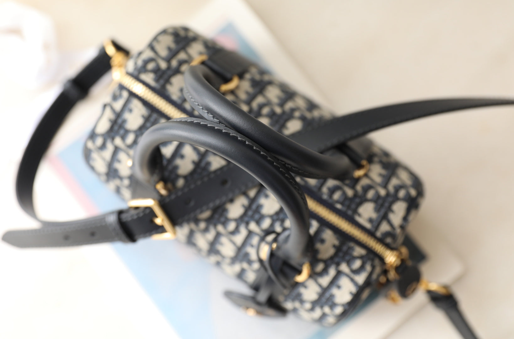 CD Monogram Pillow Bag Blue Beige Canvas