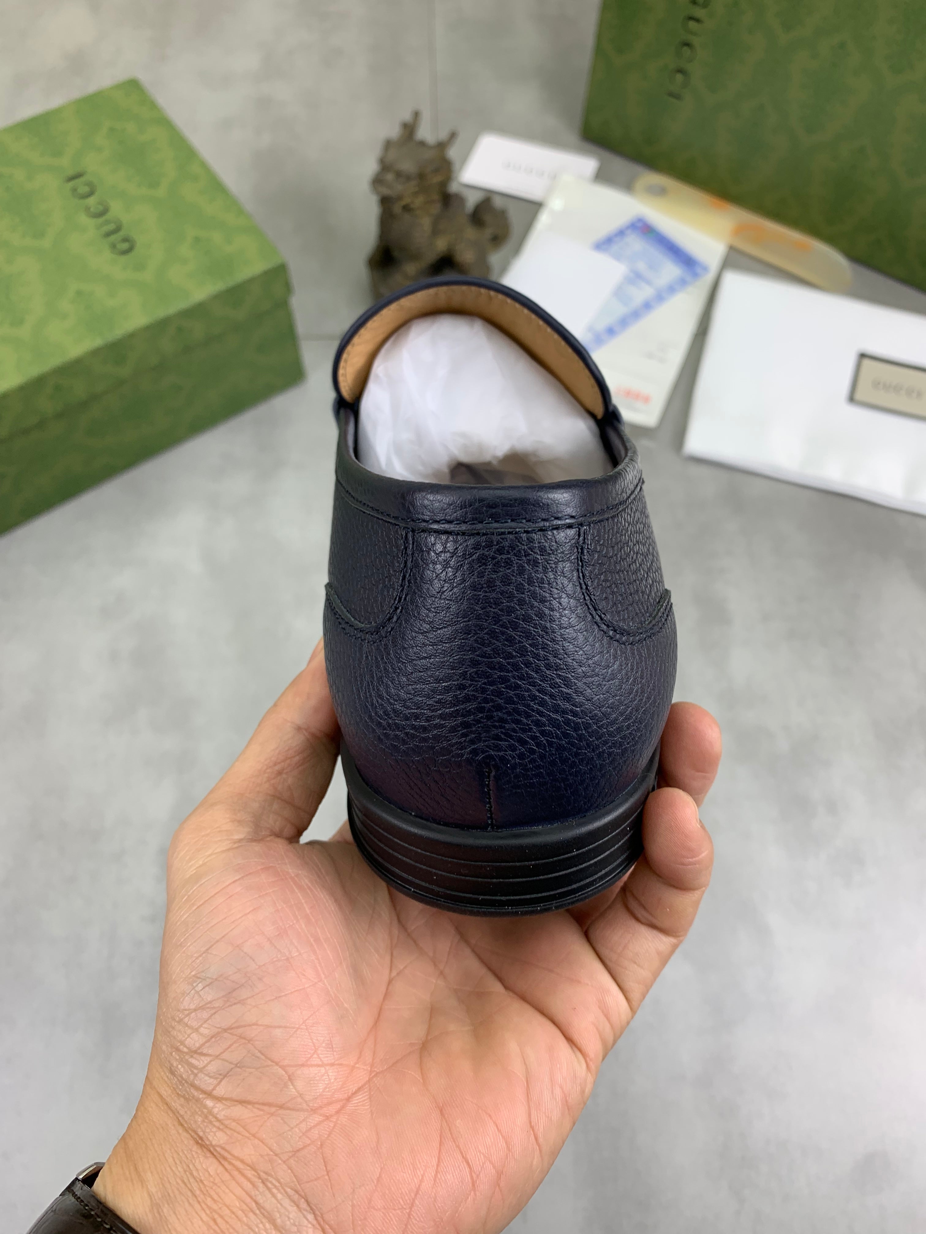 GG Men's Horsebit Loafer Navy Blue Silver Cowhide 524771