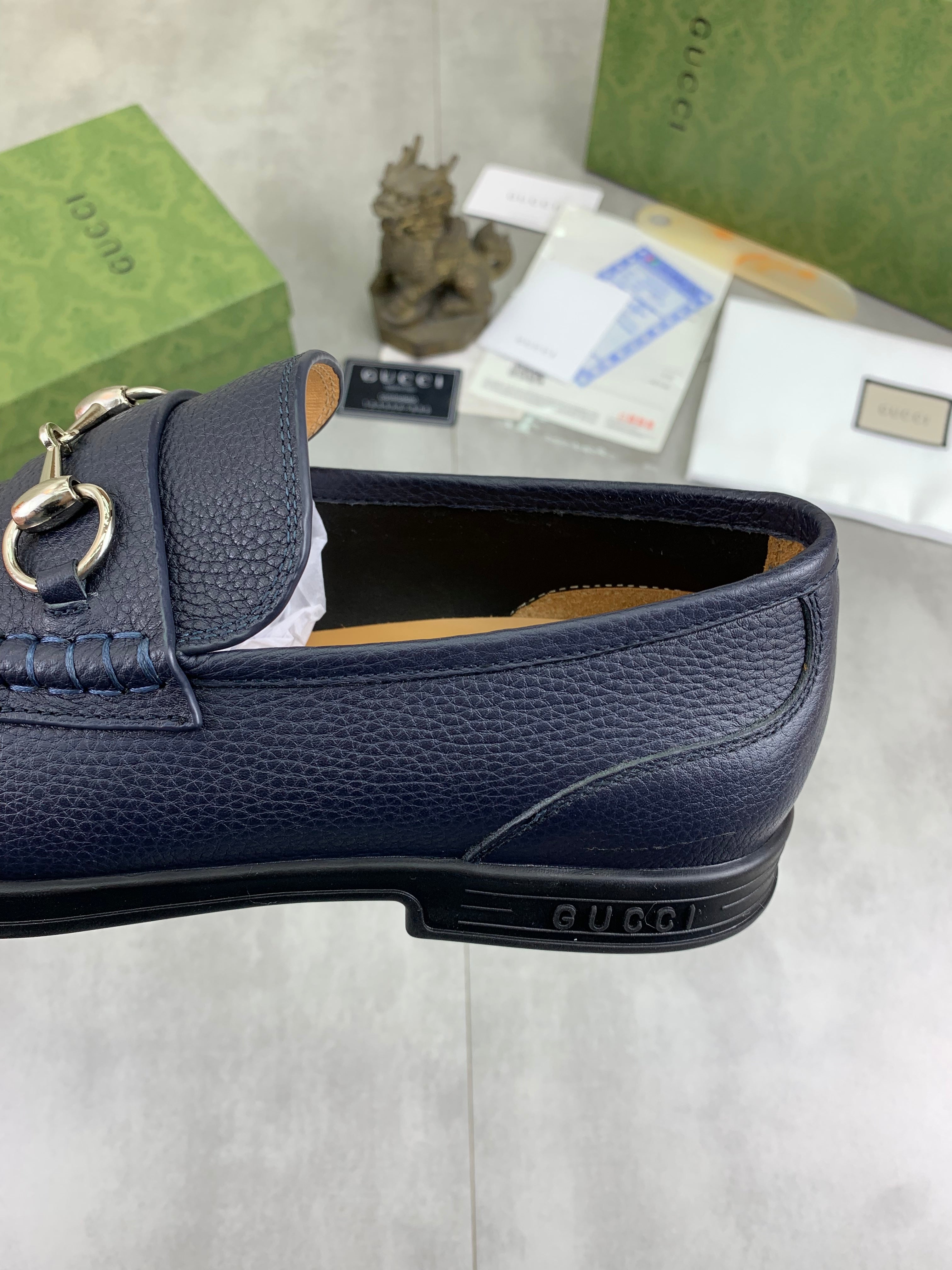 GG Men's Horsebit Loafer Navy Blue Silver Cowhide 524771