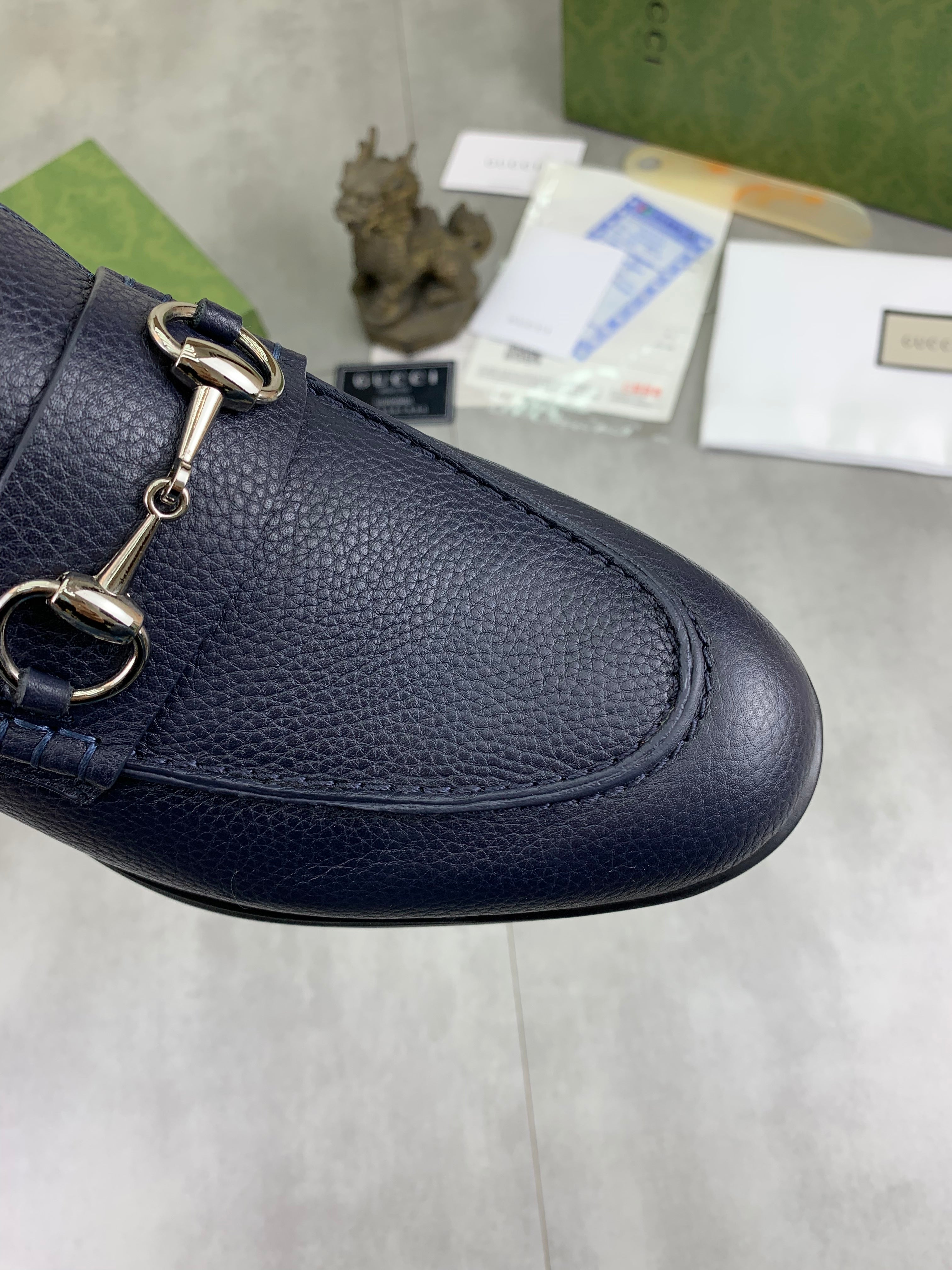 GG Men's Horsebit Loafer Navy Blue Silver Cowhide 524771