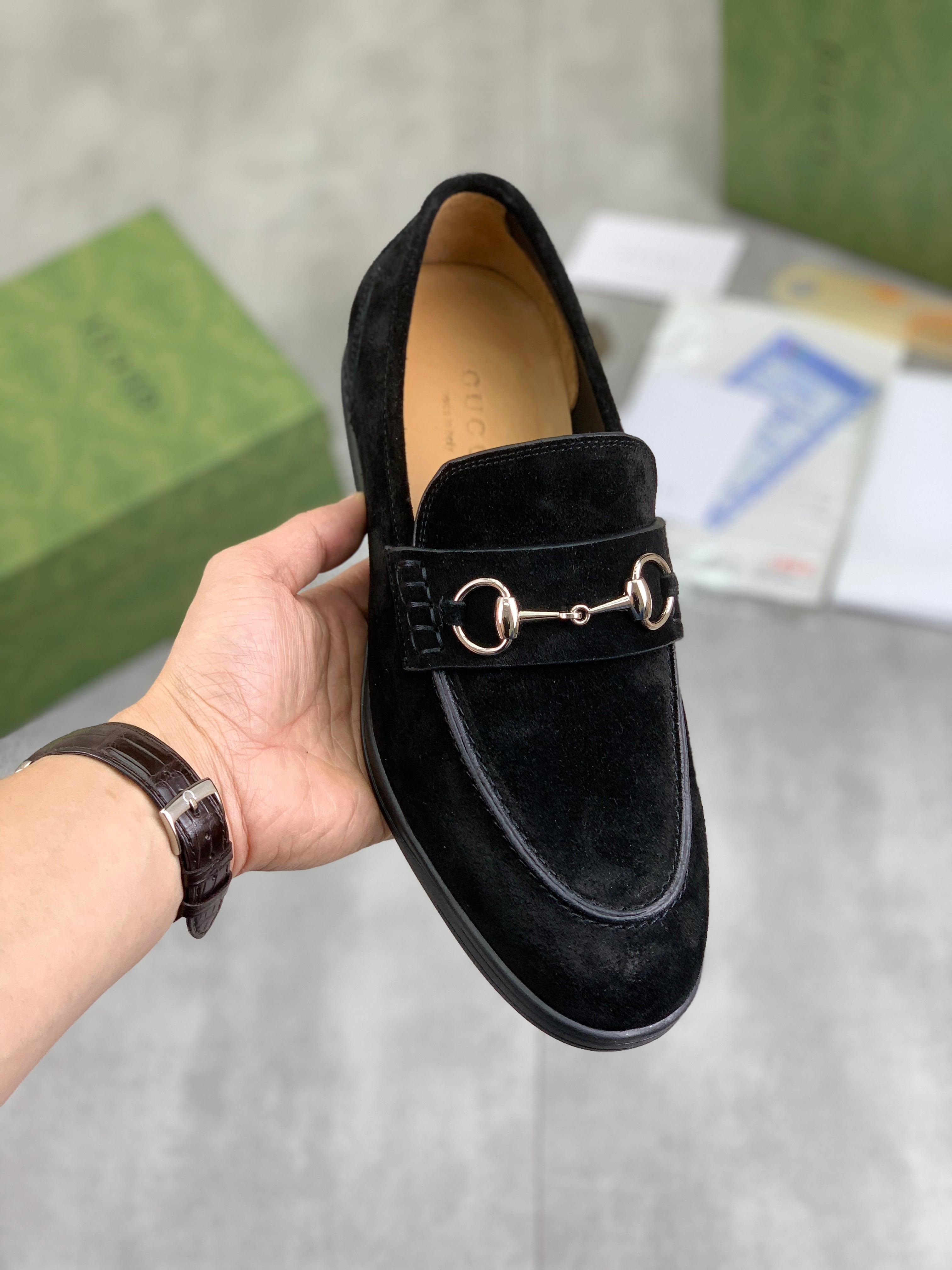 GG Men's Horsebit Loafer Black Suede 524777