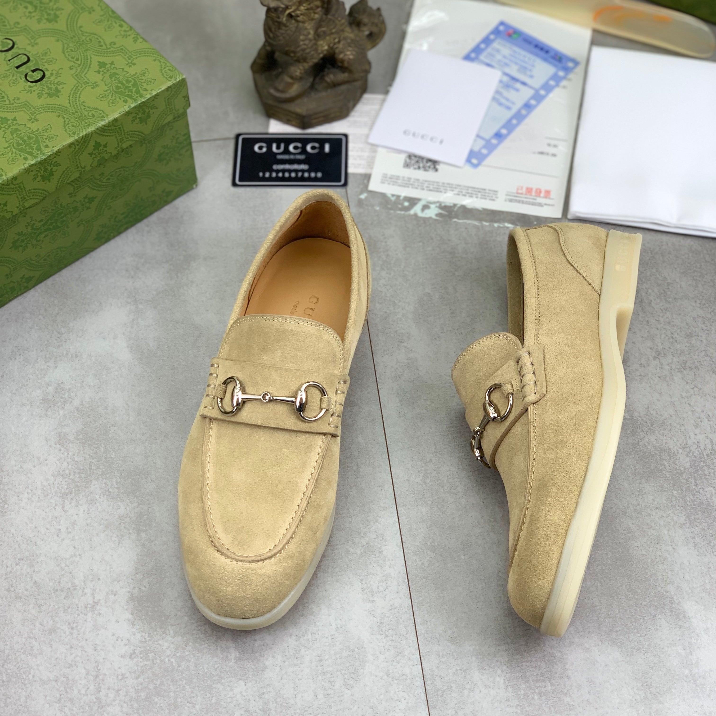 GG Men's Horsebit Loafer Beige Suede 524779