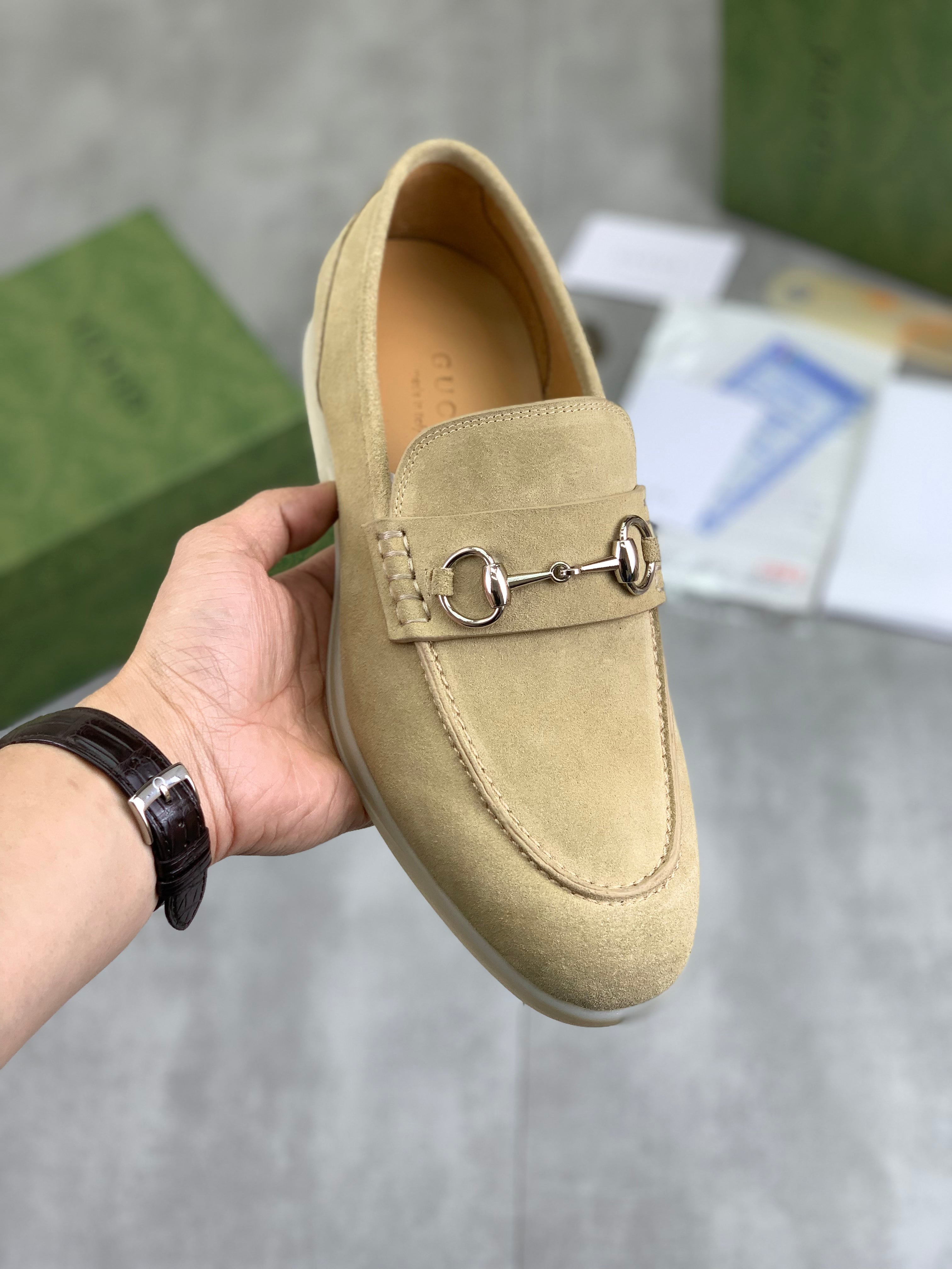 GG Men's Horsebit Loafer Beige Suede 524779