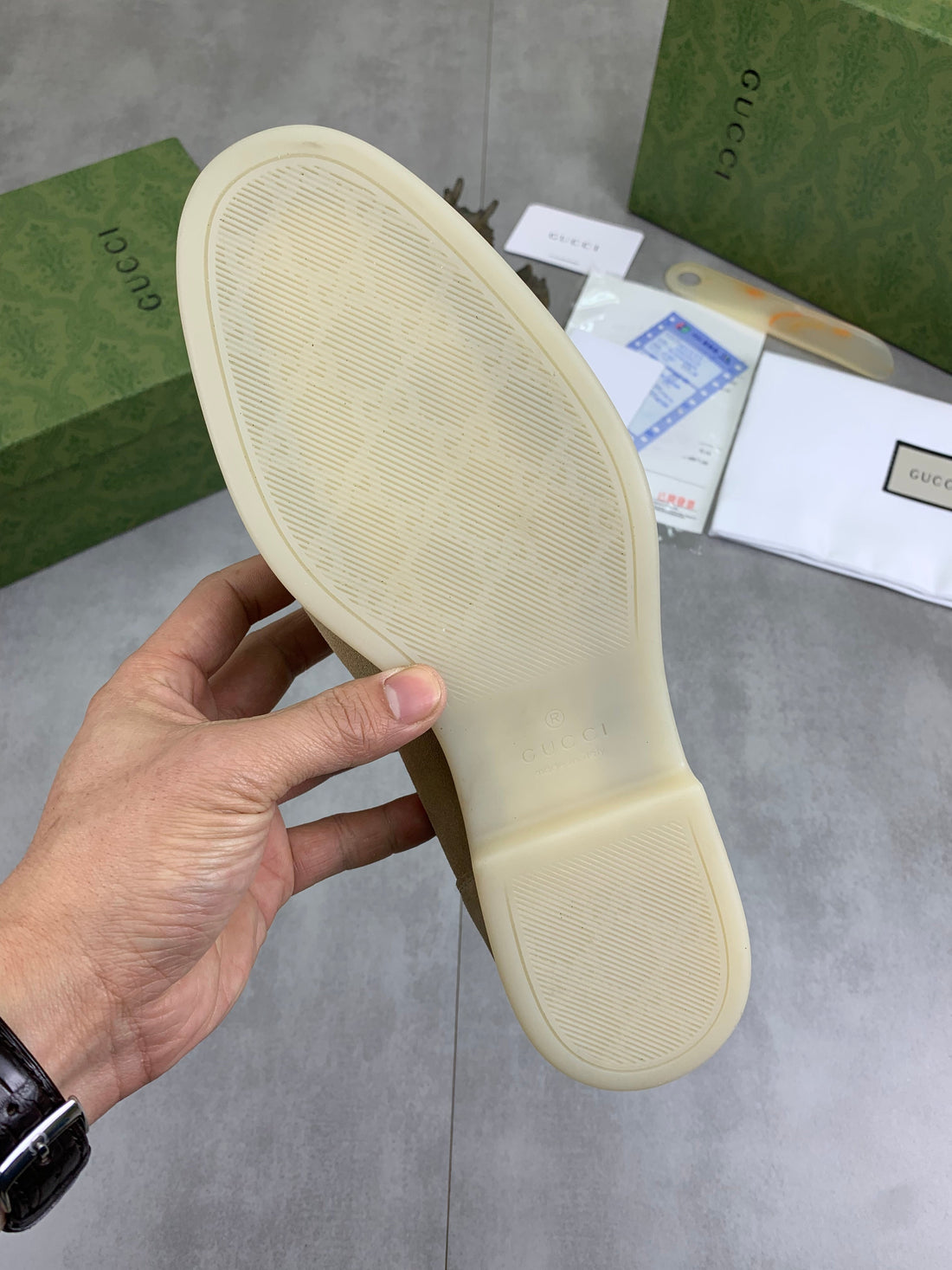 GG Men's Horsebit Loafer Beige Suede 524779