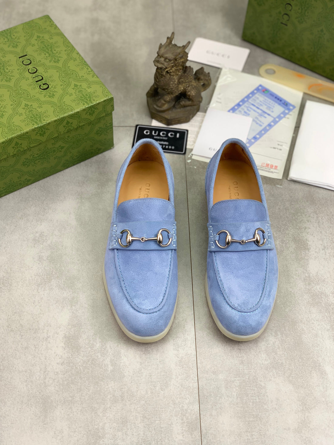 GG Men's Horsebit Loafer Blue Suede 524780